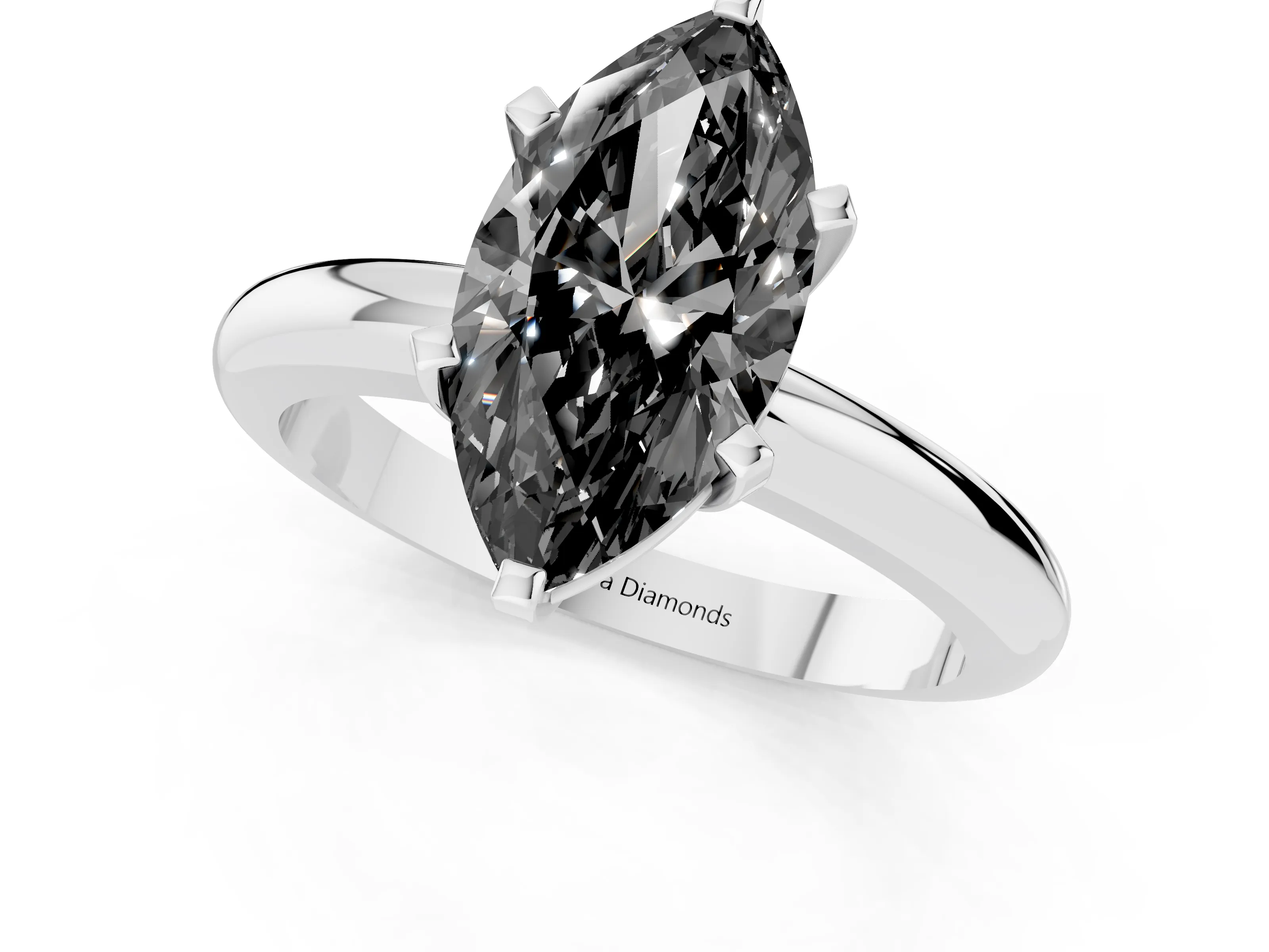 Fancy Black Marquise Cut Diamond Solitaire Engagement Ring Set in Platinum with Round Band and Prong Setting