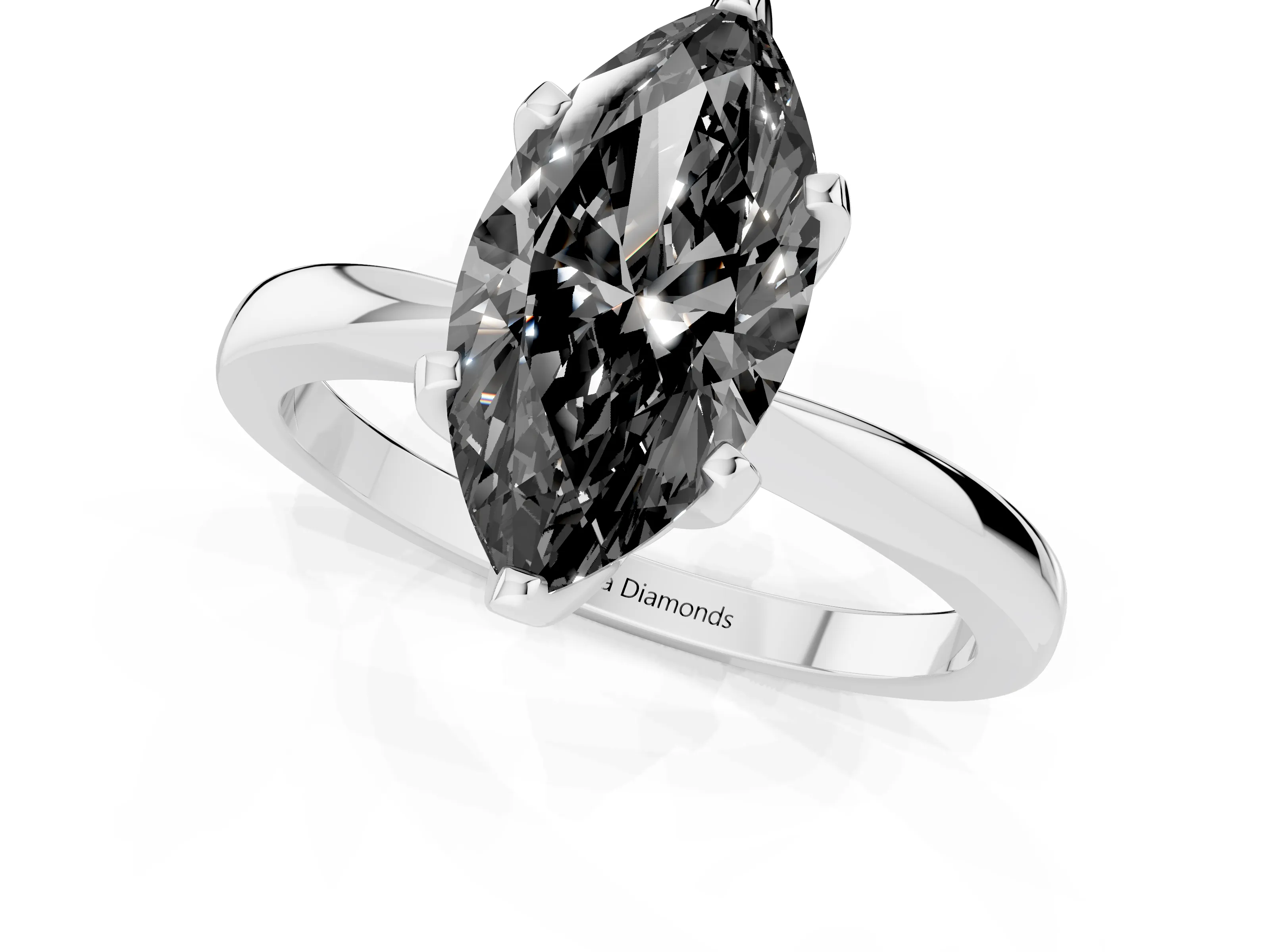 Fancy Black Marquise Cut Diamond Solitaire Engagement Ring Set in Platinum with Slim Tapered Solitaire Band