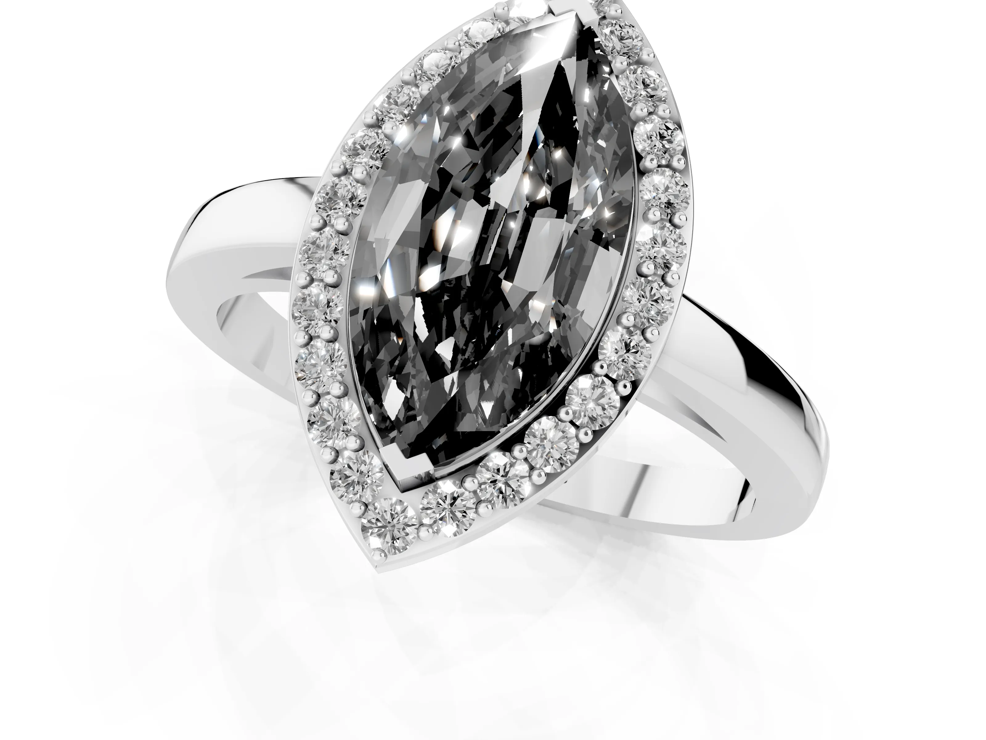 Fancy Black Marquise Cut Diamond Halo Ring Set in White gold with Solitaire Band and Prong Setting