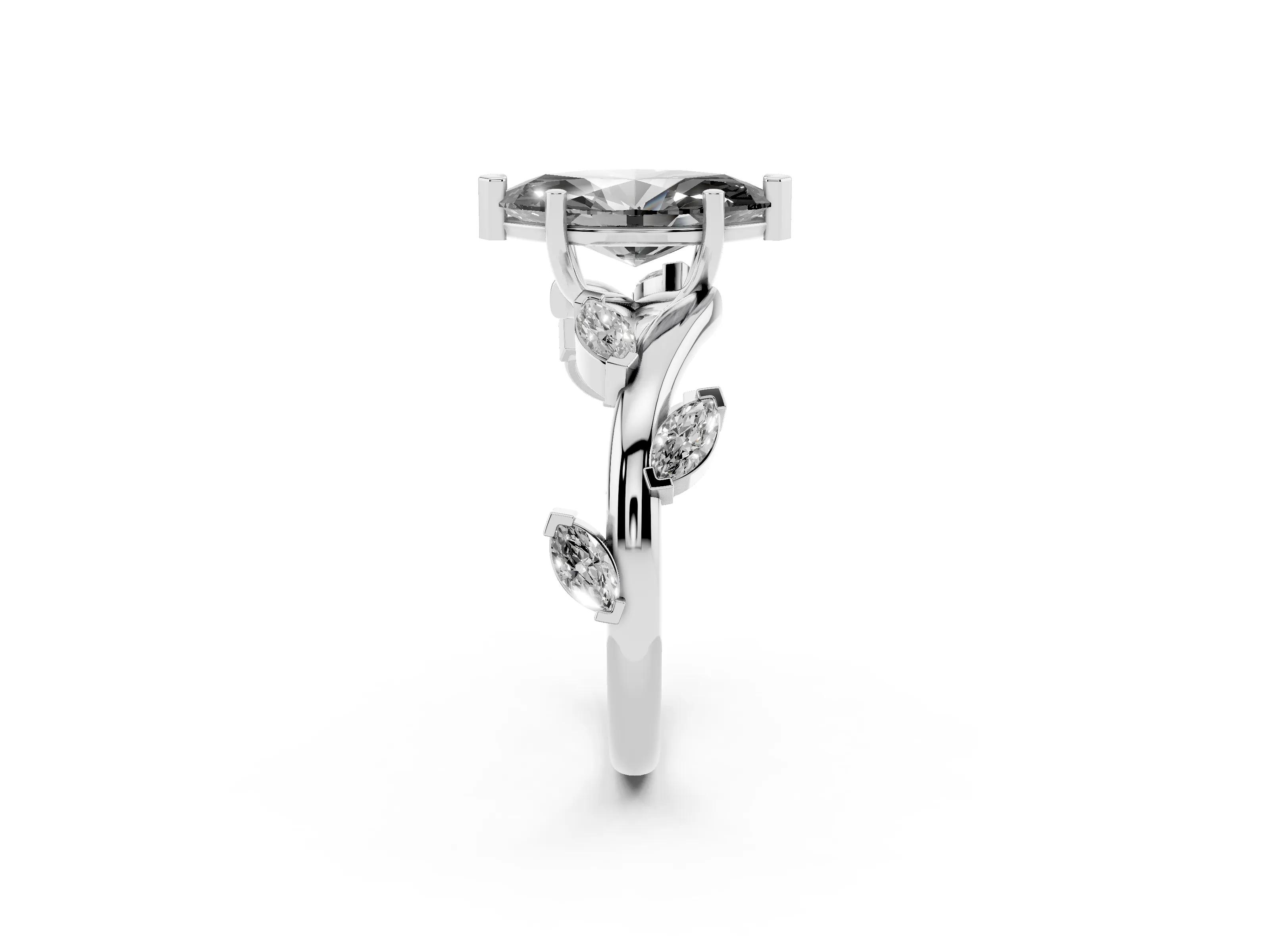 Fancy Black Marquise Cut Diamond Solitaire Ring Set in Platinum with Twisted Marquise Accent Band