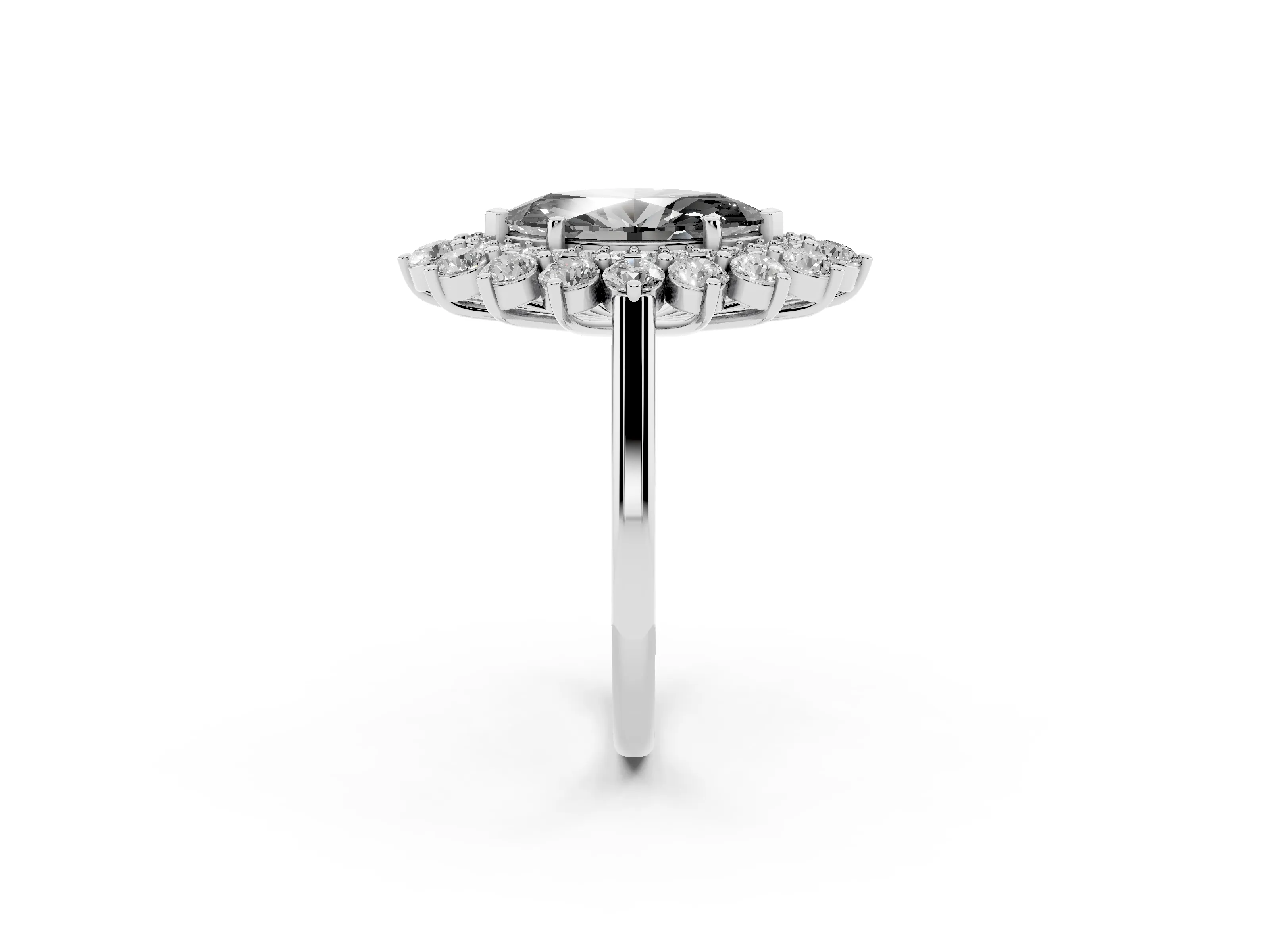 Fancy Black Marquise Cut Diamond Floral Double Halo Ring Set in Platinum with Round Petals