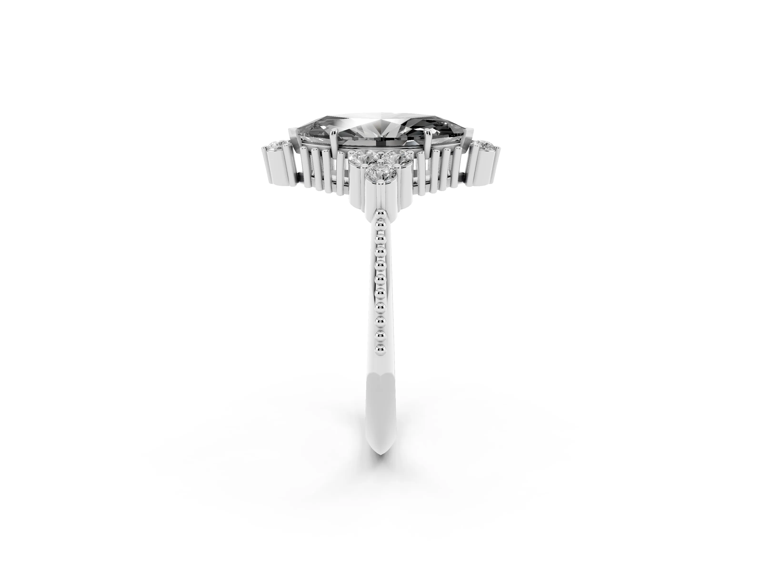 Fancy Black Marquise Cut Diamond Cluster Ring Set in White gold with Beaded Band