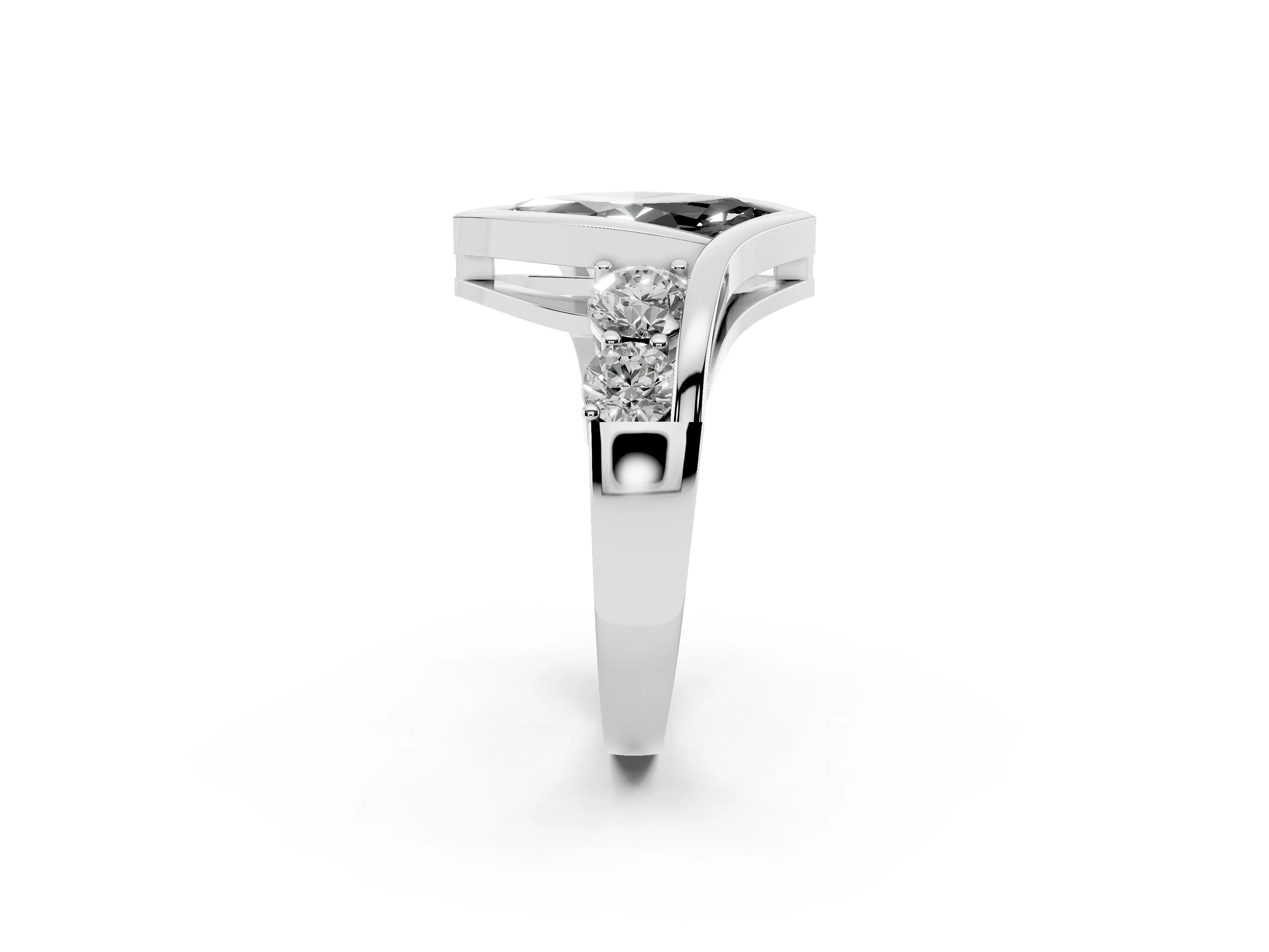 Fancy Black Marquise Cut Diamond Bezel Bypass Ring Set in Platinum with Round Accents