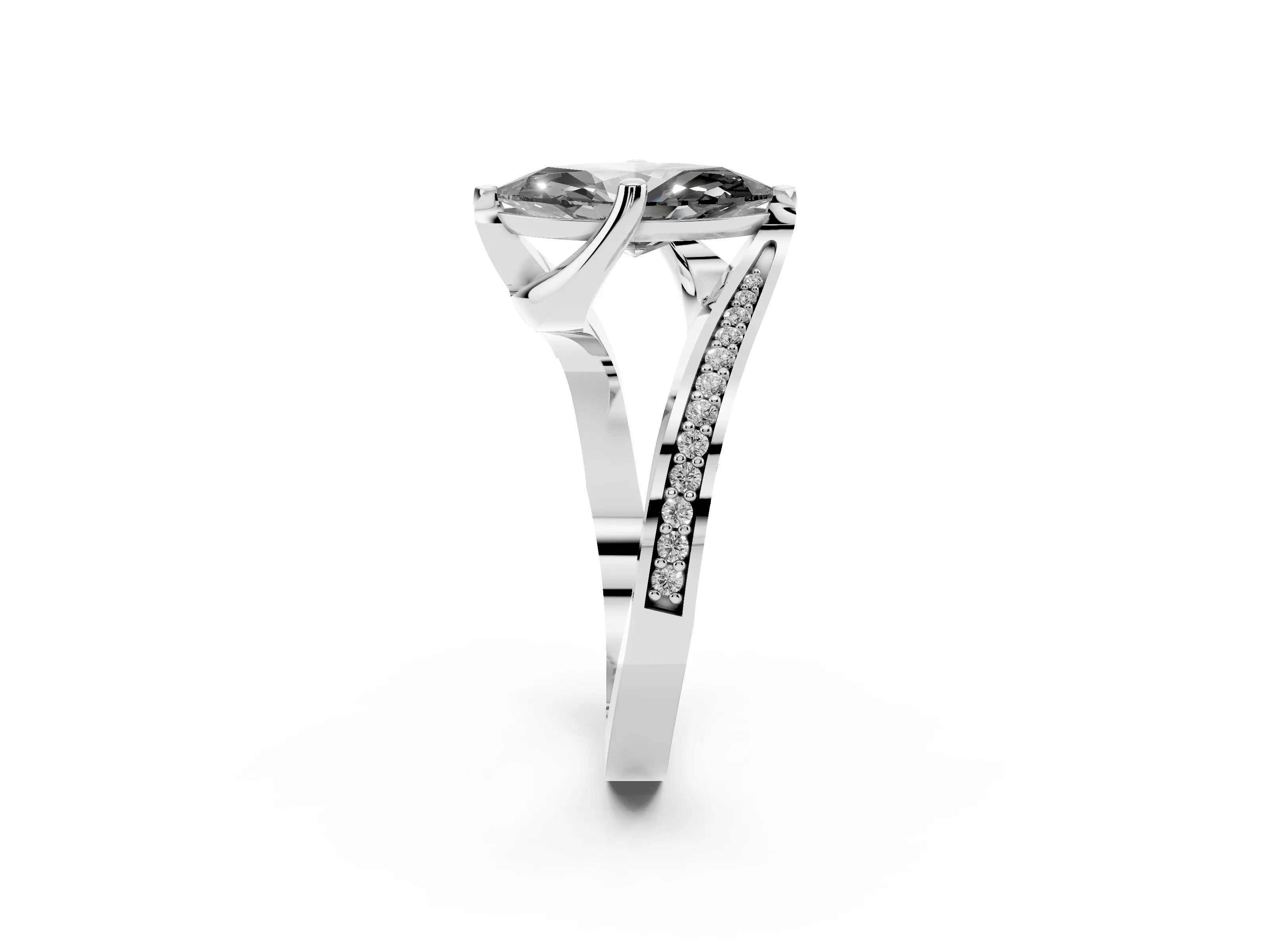 Fancy Black Marquise Cut Diamond Solitaire Ring Set in Platinum with Intertwined Pavé Twist Band