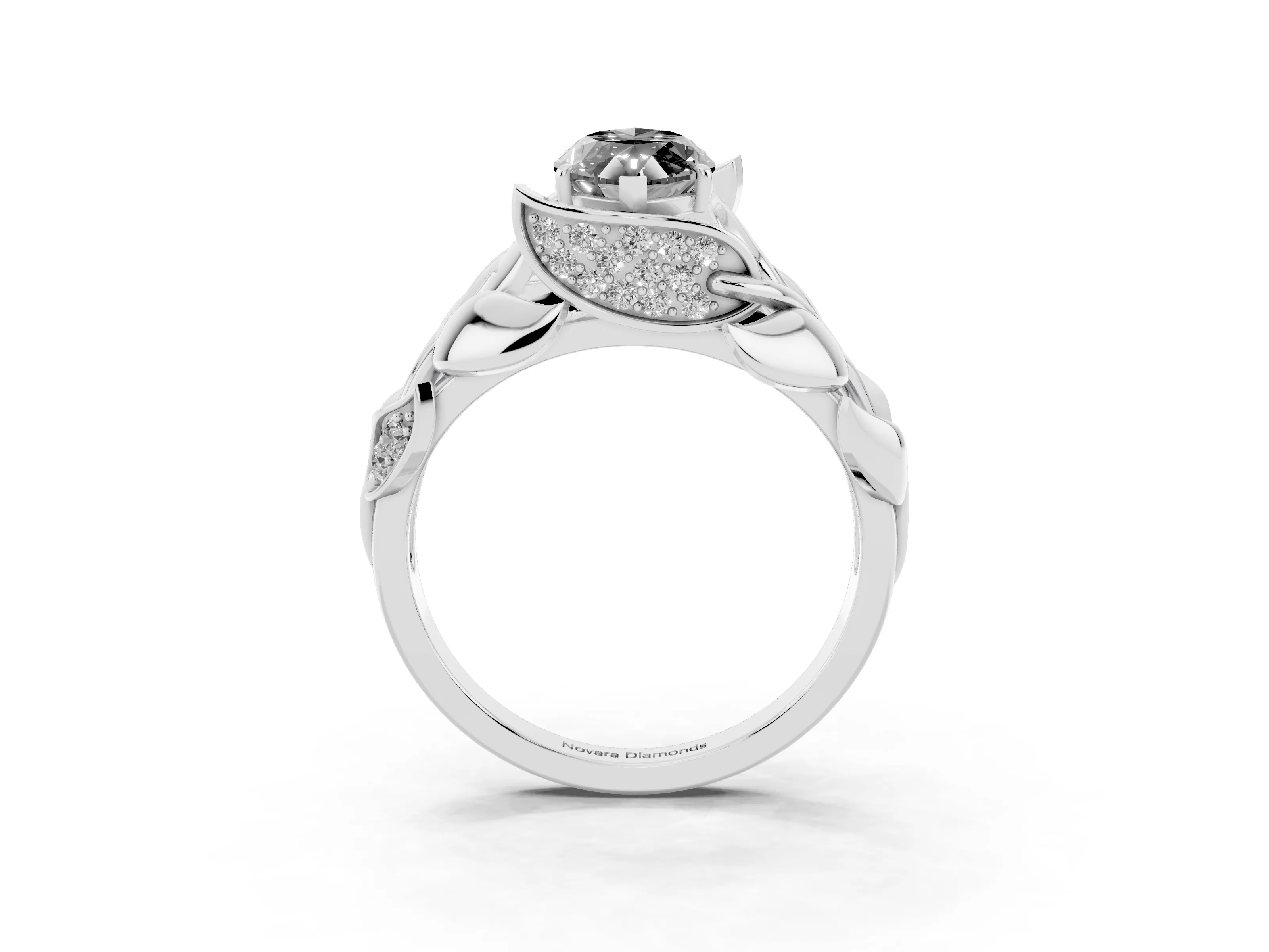 Fancy Black Marquise Cut Diamond Leaf-Inspired Engagement Ring Set in Silver with Round Accents