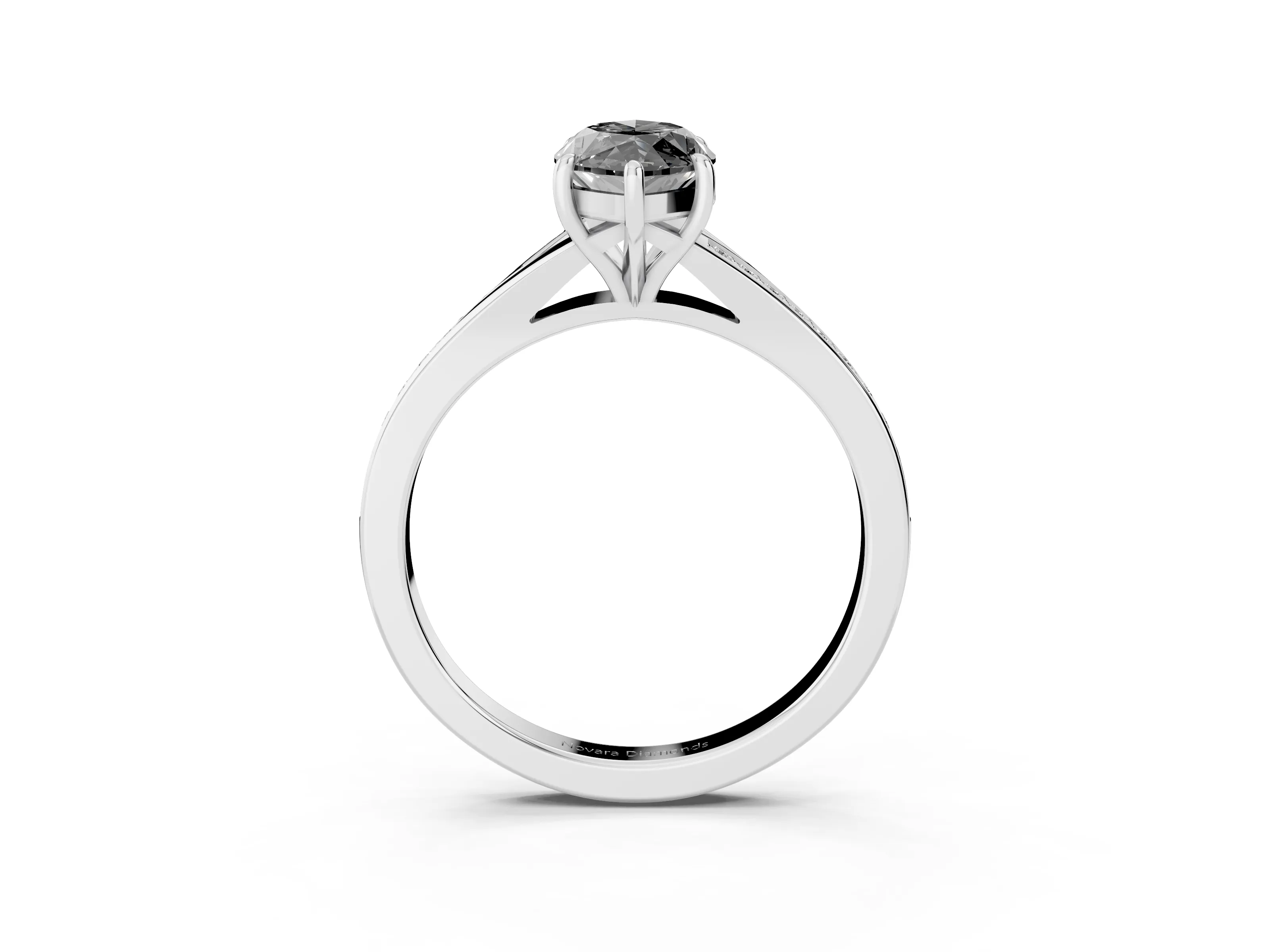 Fancy Black Marquise Cut Diamond Solitaire Ring Set in White gold with Pavé Accent Band and Classic Prong Setting