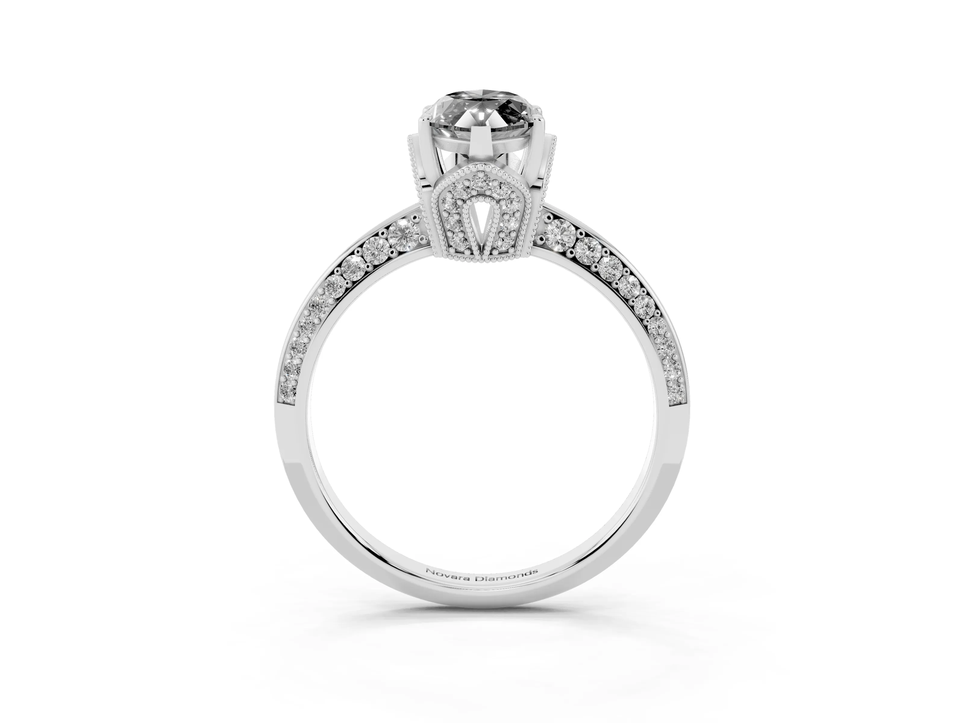 Fancy Black Marquise Cut Diamond Solitaire Engagement Ring Set in White gold with Pavé Split Shank and Prong Setting