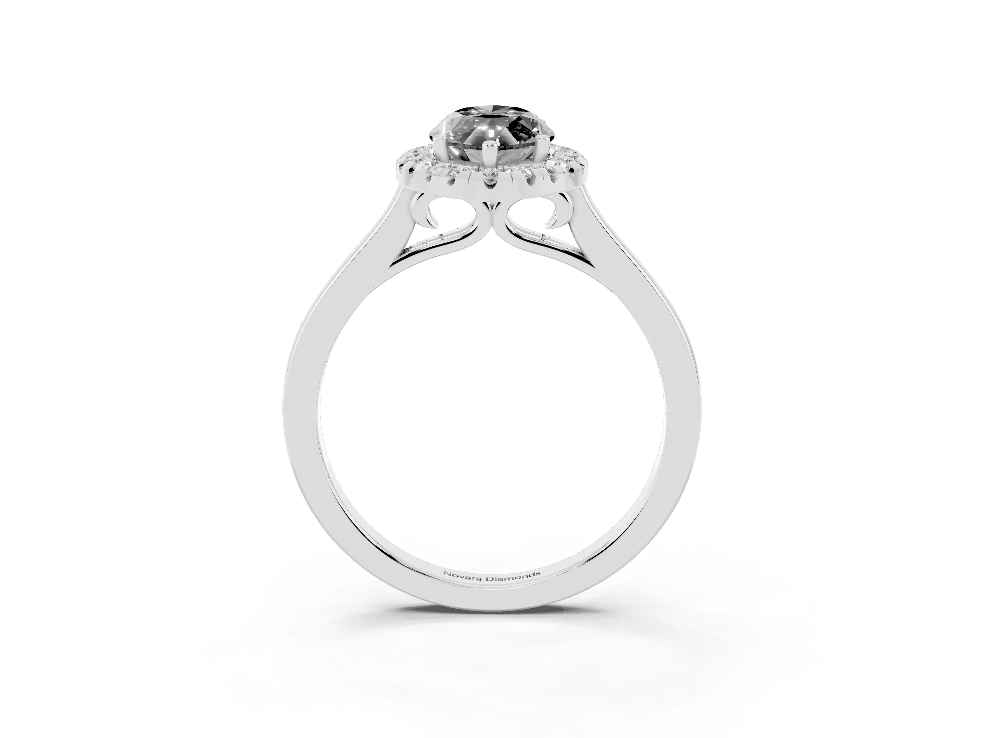 Fancy Black Marquise Cut Halo Round Diamond Solitaire Ring Set in Platinum with Pavé Band and Prong Setting