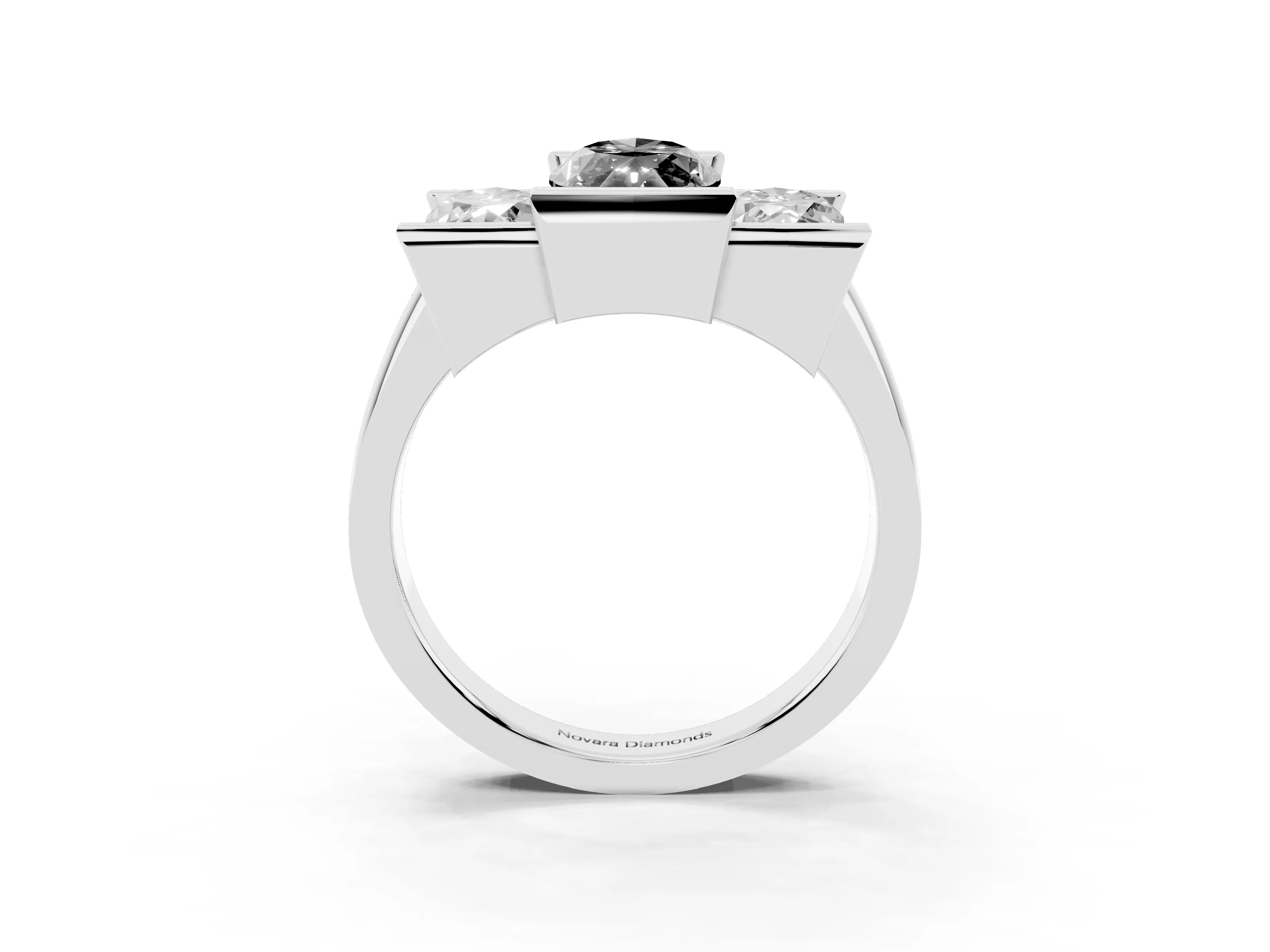 Fancy Black Marquise Cut Diamond Three-Stone Channel Set Ring Set in Platinum with Smooth Polished Band