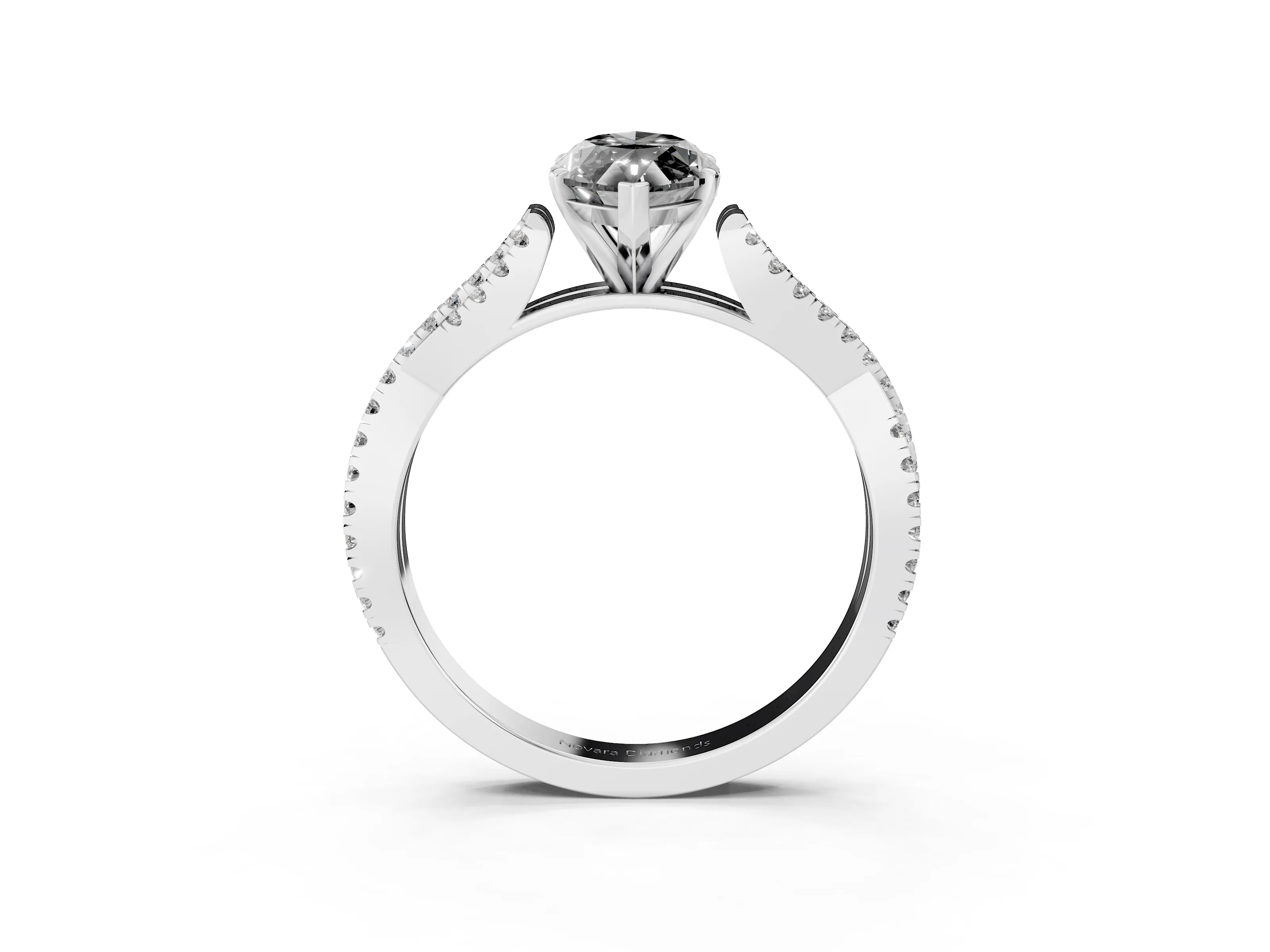 Fancy Black Marquise Cut Diamond Solitaire Engagement Ring Set in Silver with Twisted Pavé Band and Prong Setting