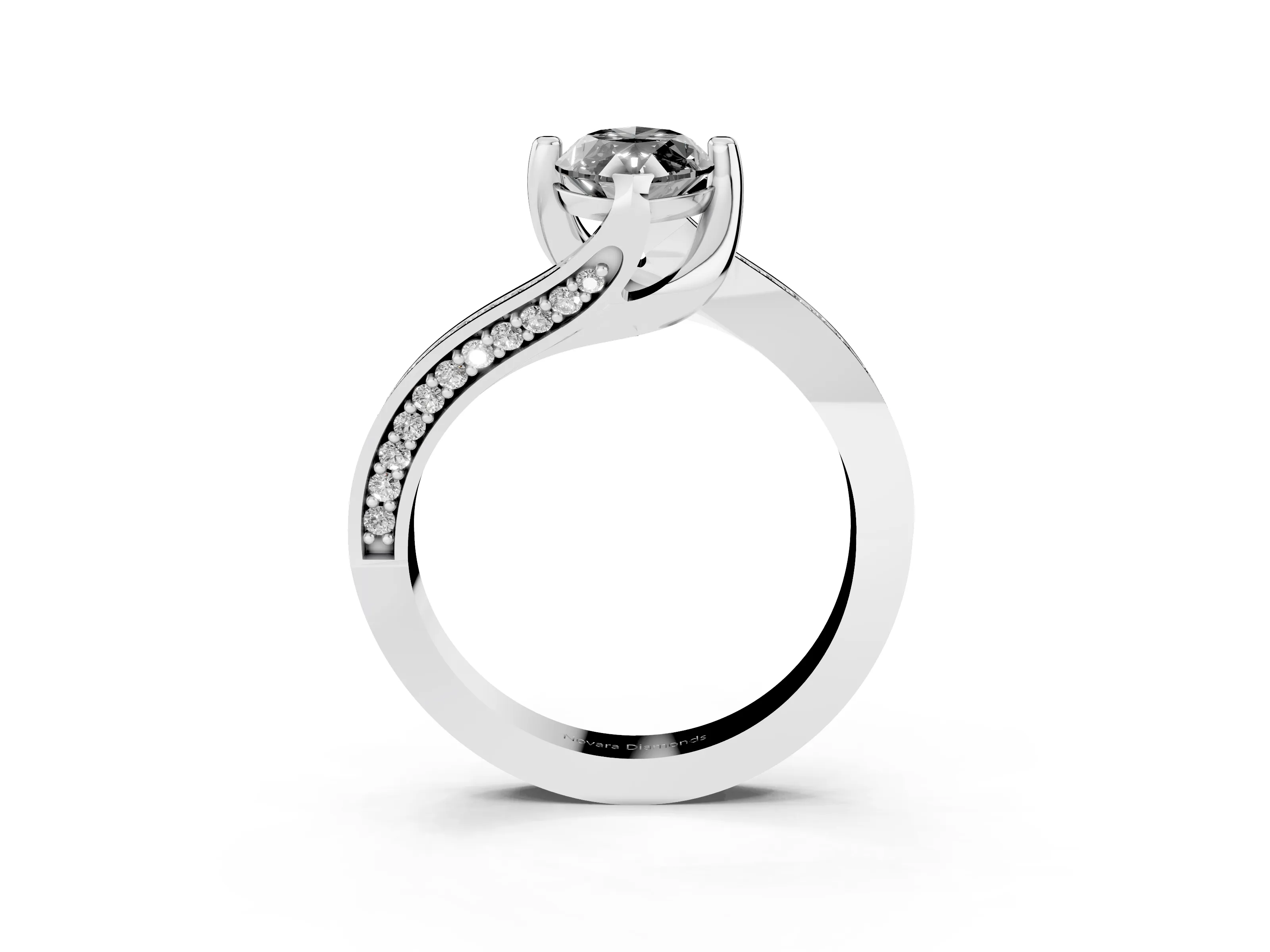Fancy Black Marquise Cut Diamond Solitaire Ring Set in Platinum with Intertwined Pavé Twist Band