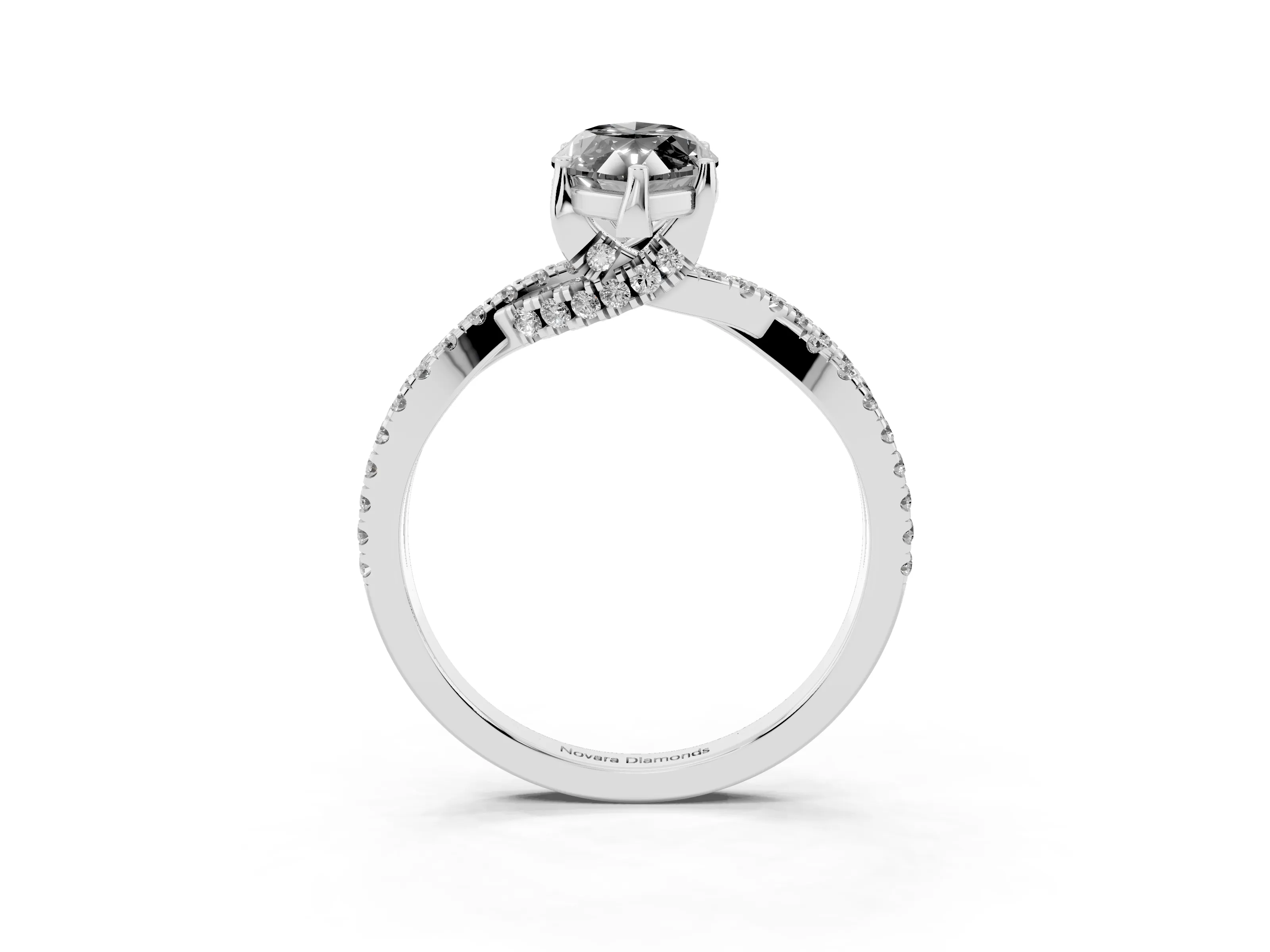 Fancy Black Marquise Cut Diamond Twist Pavé Solitaire Engagement Ring Set in White gold with Prong Setting