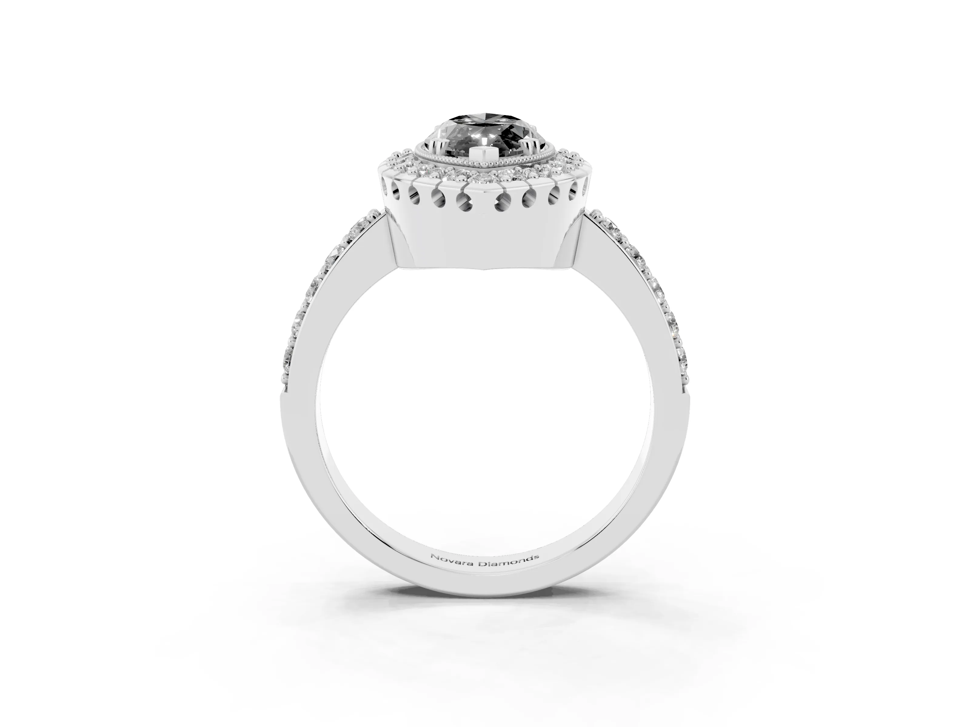 Fancy Black Marquise Cut Diamond Halo Ring Set in White gold with Pavé Shank and Prong Setting