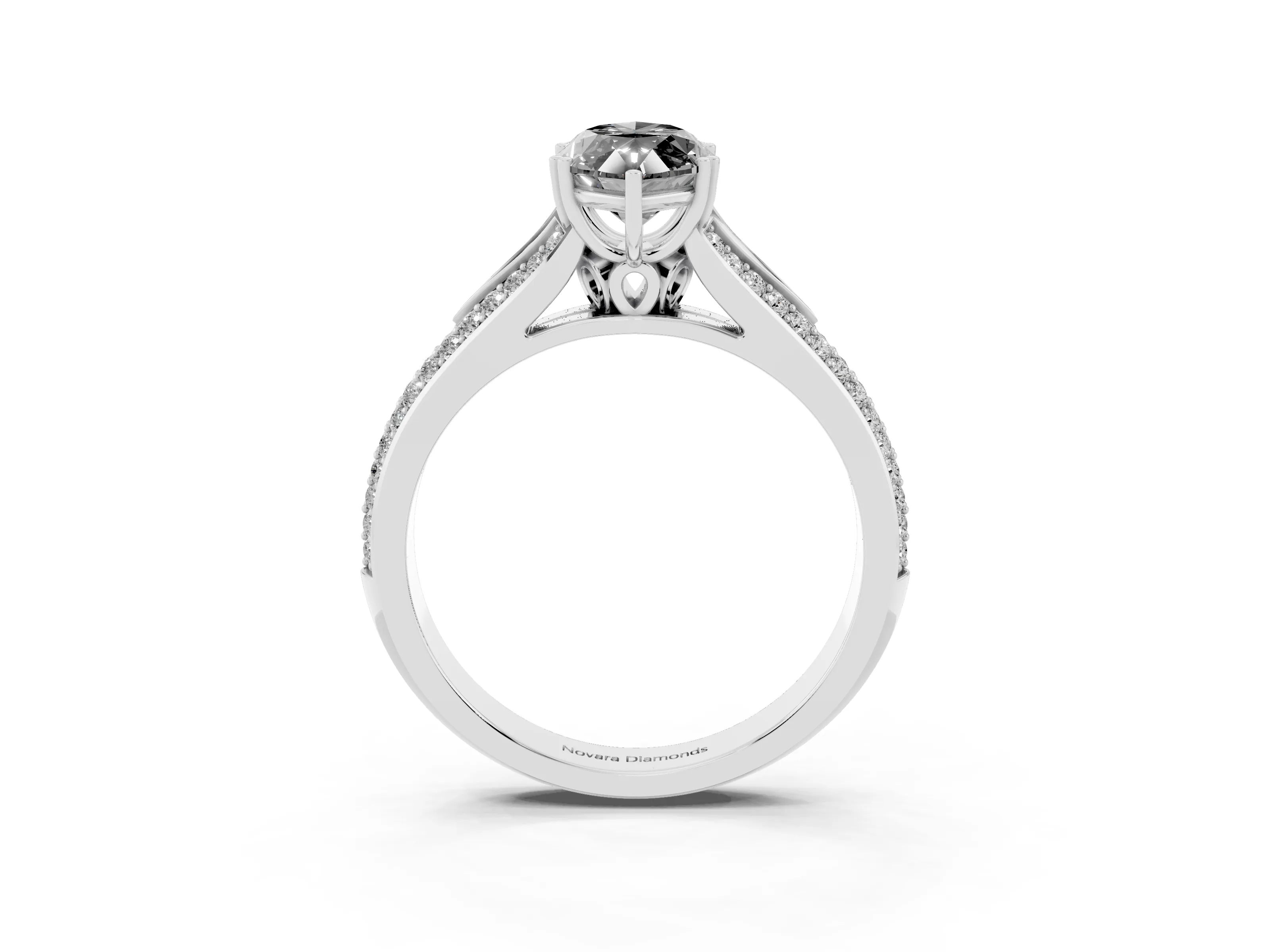 Fancy Black Marquise Cut Diamond Split Shank Pavé Engagement Ring Set in White gold with Prong-Set Center Stone