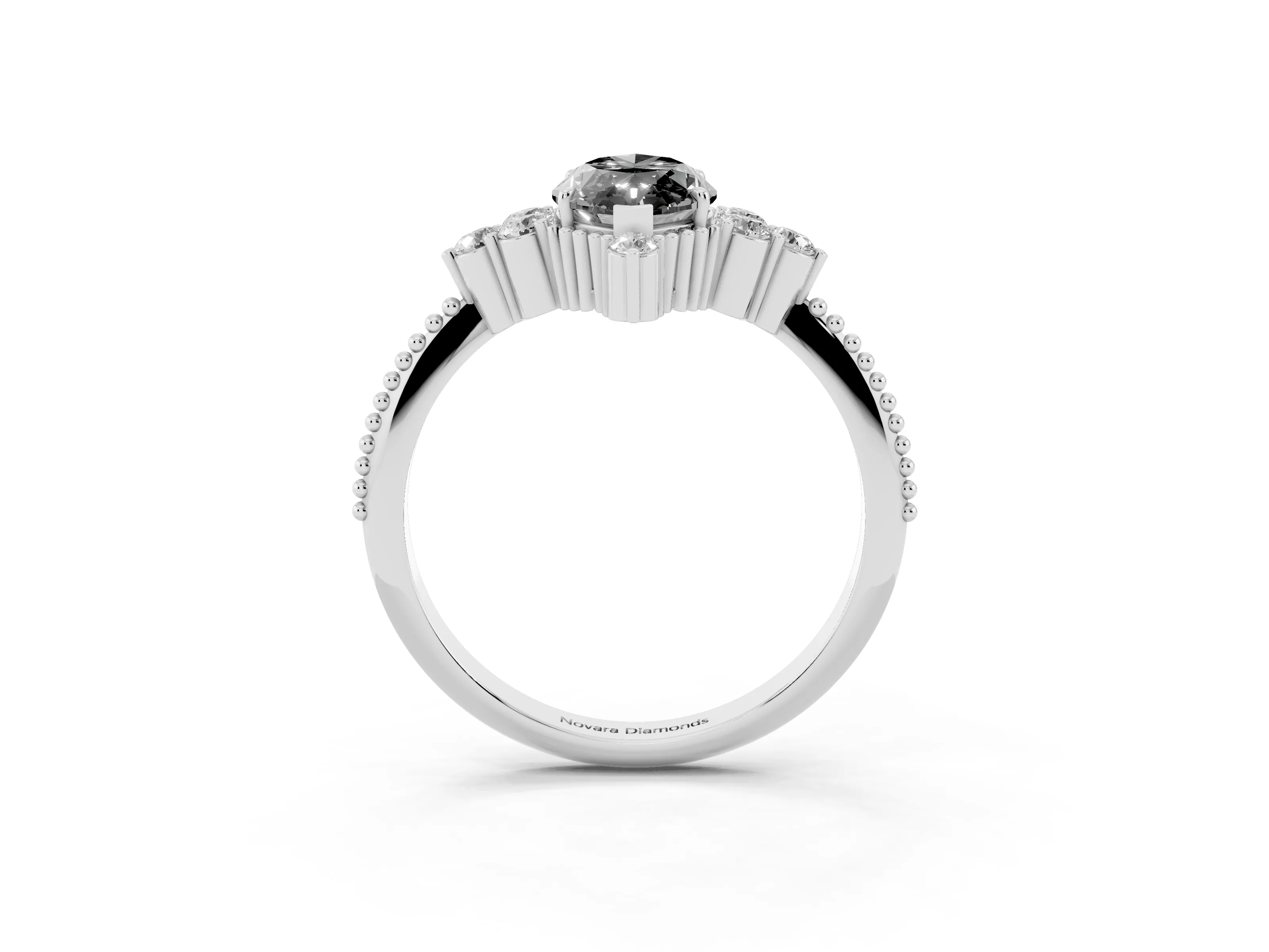 Fancy Black Marquise Cut Diamond Cluster Ring Set in White gold with Beaded Band