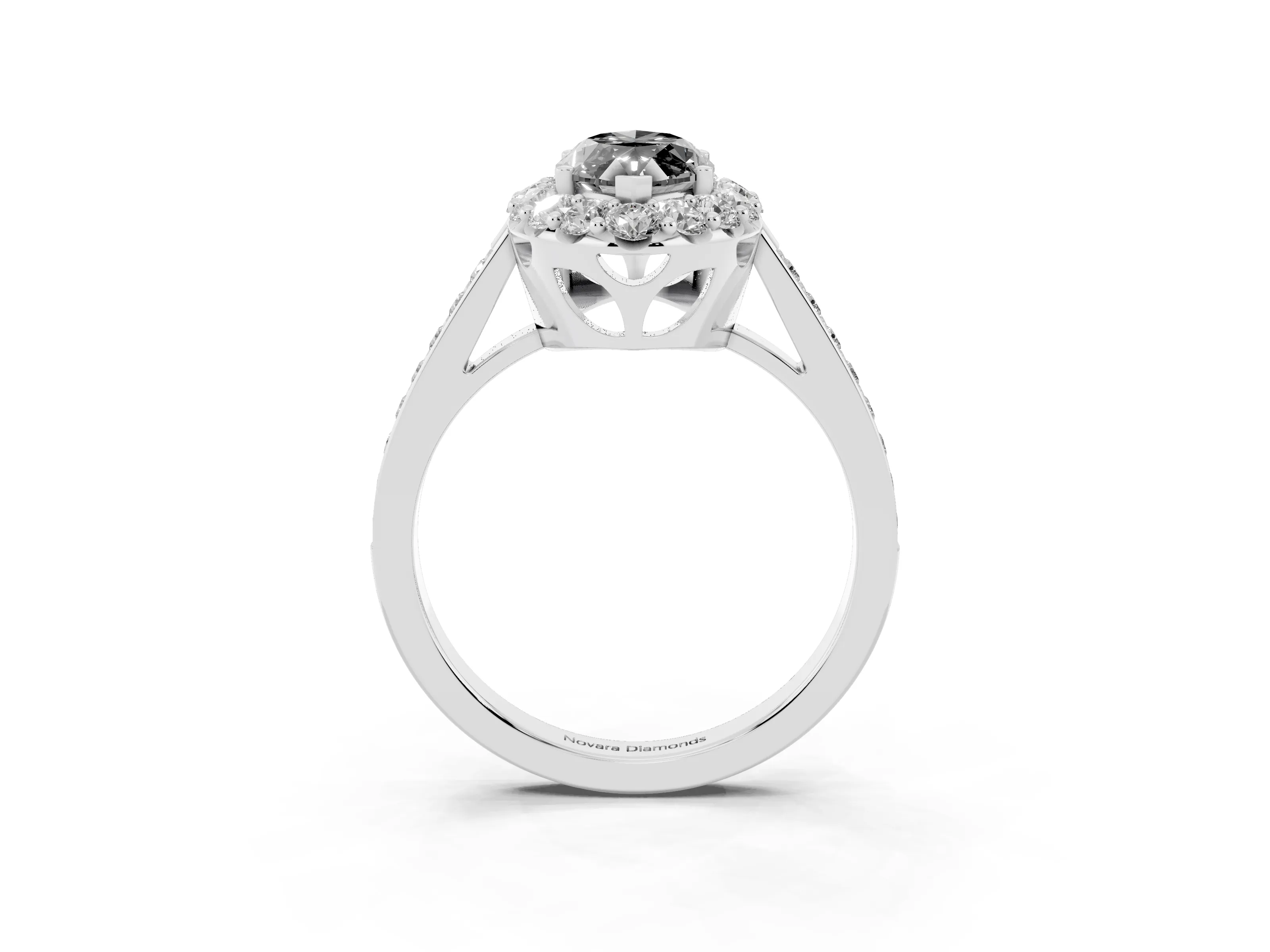 Fancy Black Marquise Cut Diamond Floral Halo Ring Set in Silver with Pavé Band and Prong Setting