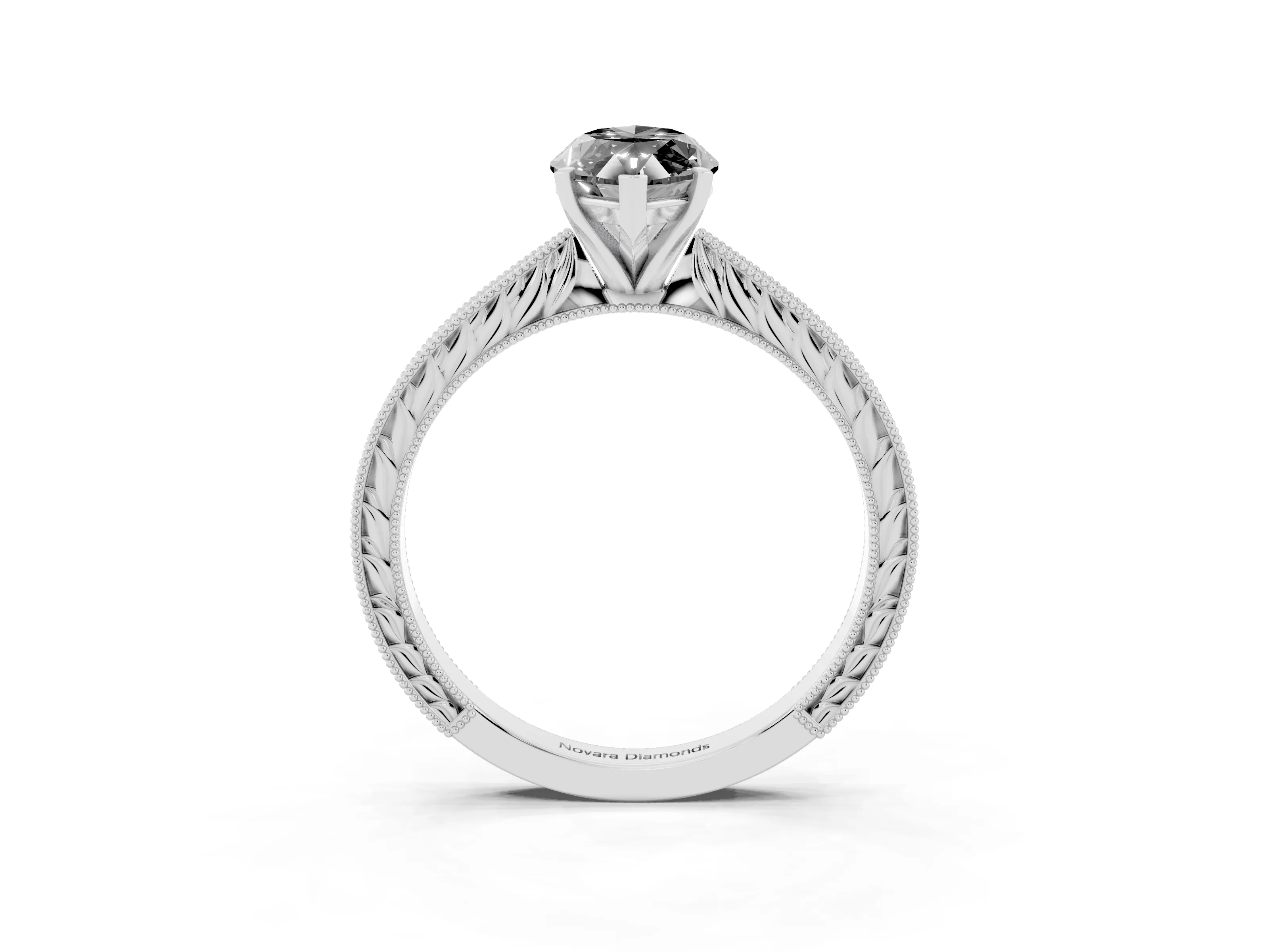 Fancy Black Marquise Cut Diamond Solitaire Milgrain Engraved Band Set in White gold with Prong Setting