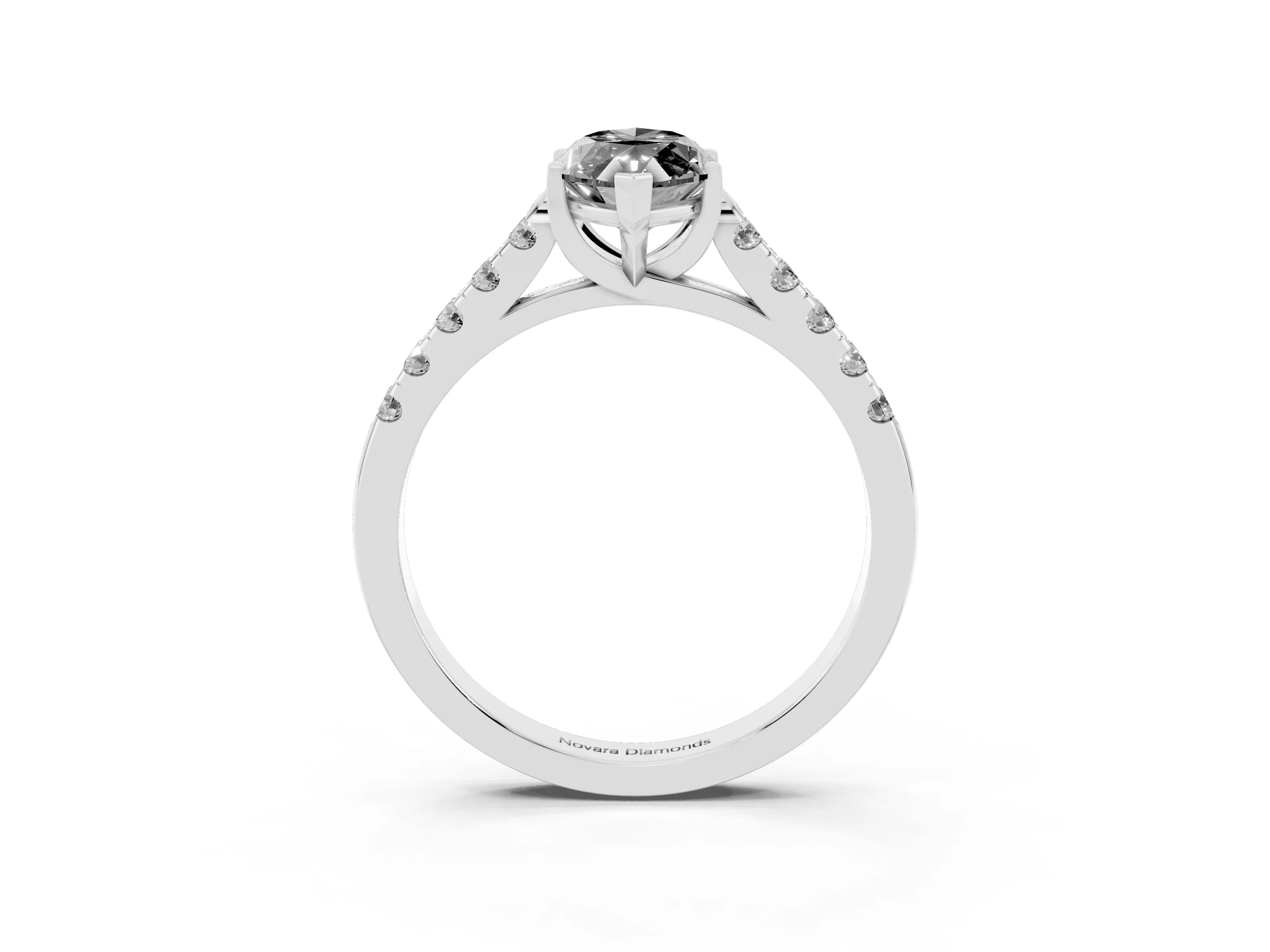 Fancy Black Marquise Cut Diamond Pavé Band Solitaire Ring Set in Platinum with Partway Accent Stones and Prong Setting