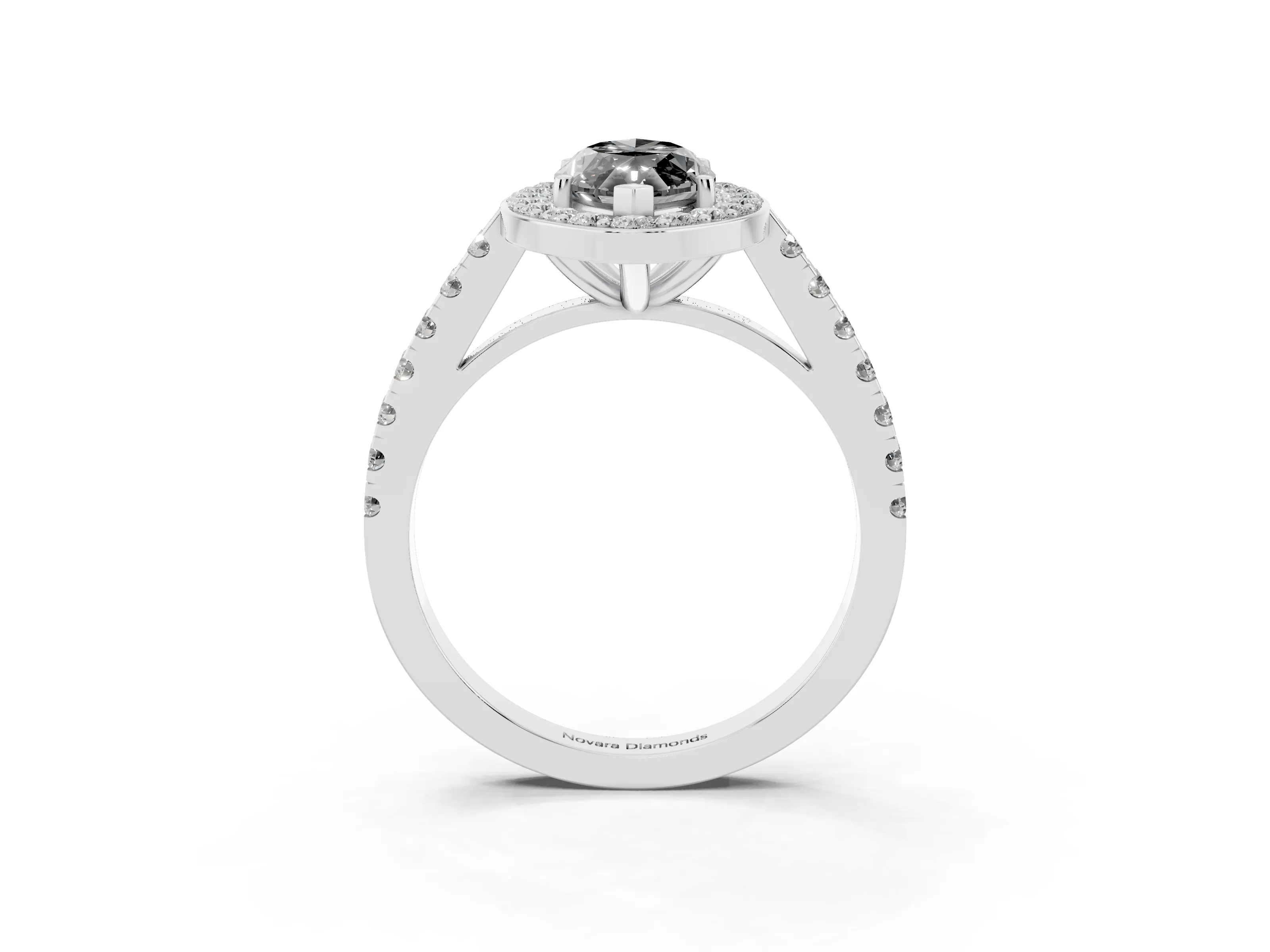 Fancy Black Marquise Cut Diamond Halo Ring Set in White gold with Round Pavé Split Shank and Prong Setting