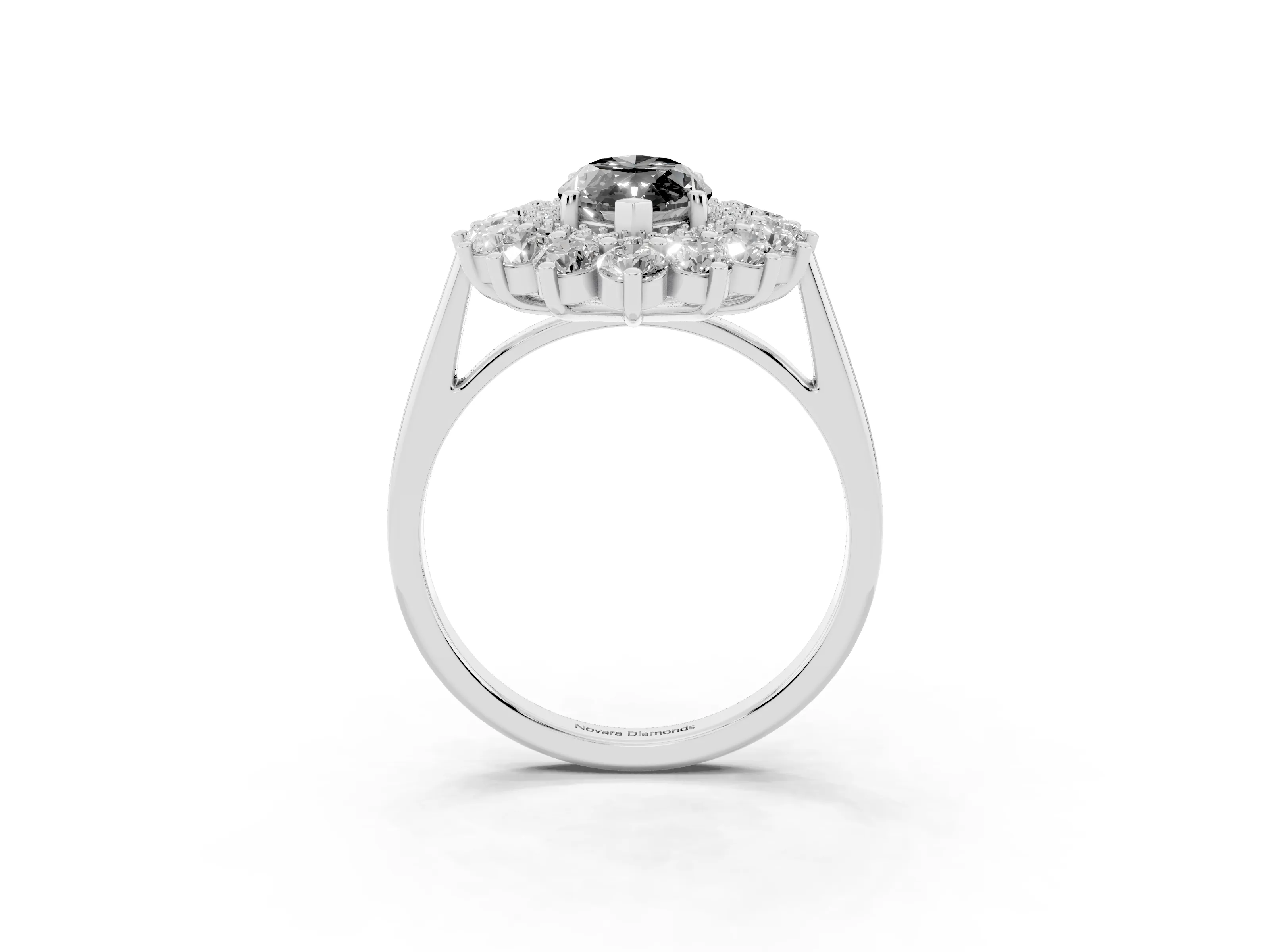 Fancy Black Marquise Cut Diamond Floral Double Halo Ring Set in Platinum with Round Petals