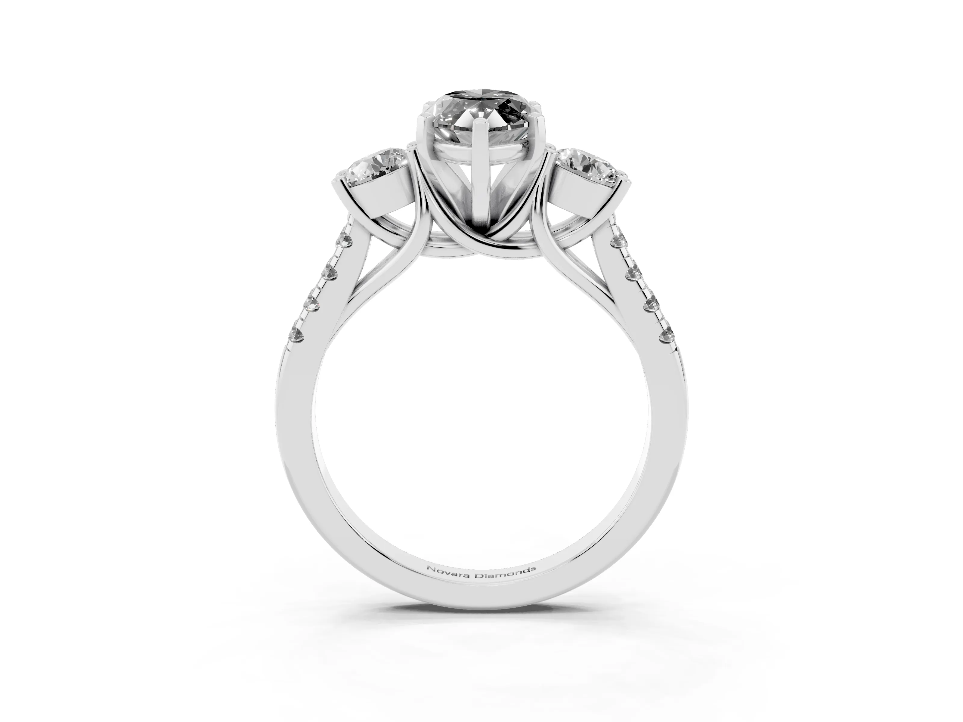 Fancy Black Three-Stone Marquise Cut Diamond Pavé Band Ring Set in Platinum with Prong-Set Trio
