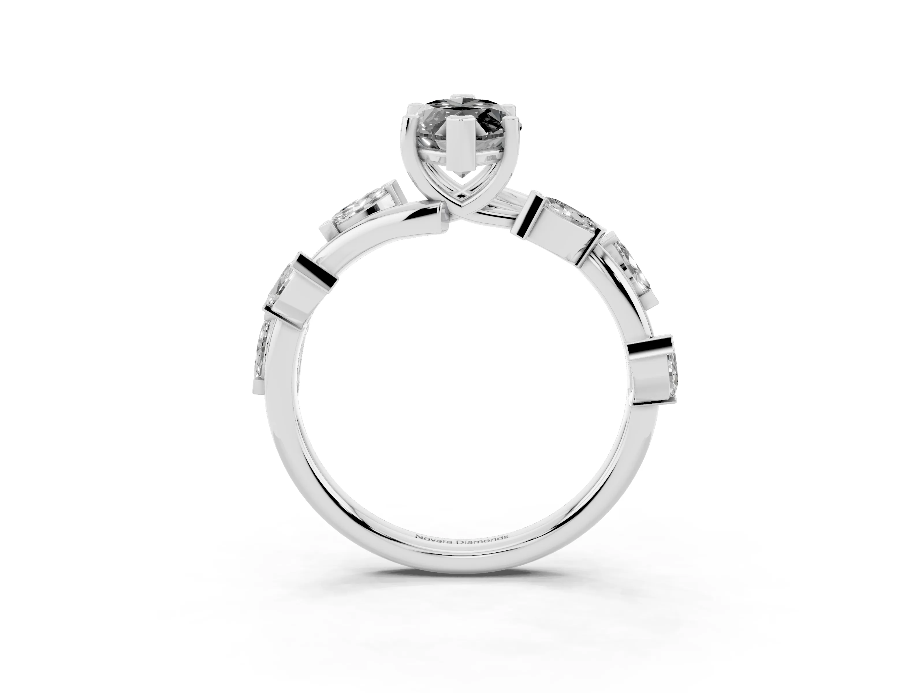 Fancy Black Marquise Cut Diamond Solitaire Ring Set in Platinum with Twisted Marquise Accent Band