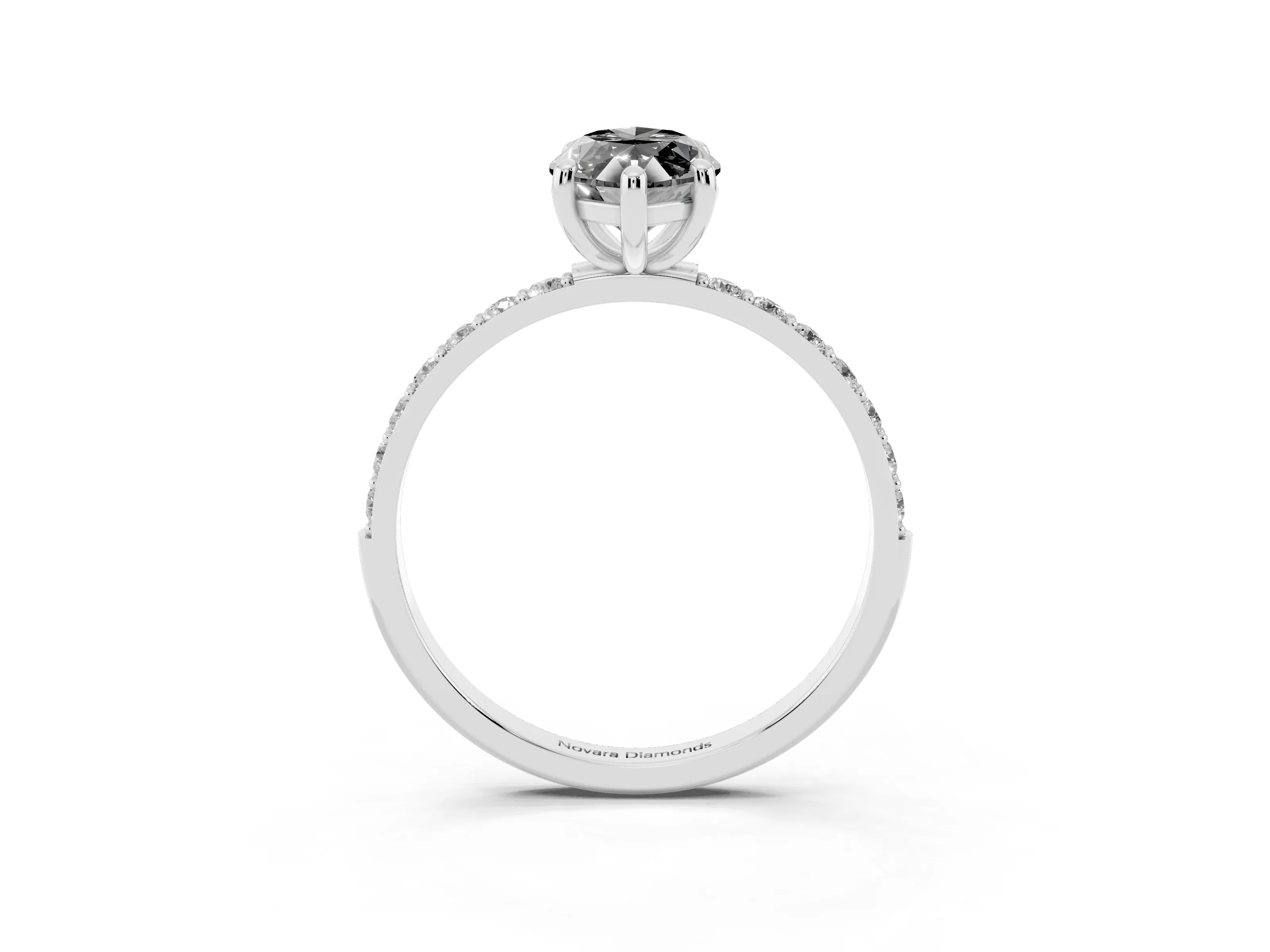 Fancy Black Marquise Cut Diamond Solitaire Ring Set in Silver with Round Pavé Band and Prong Setting