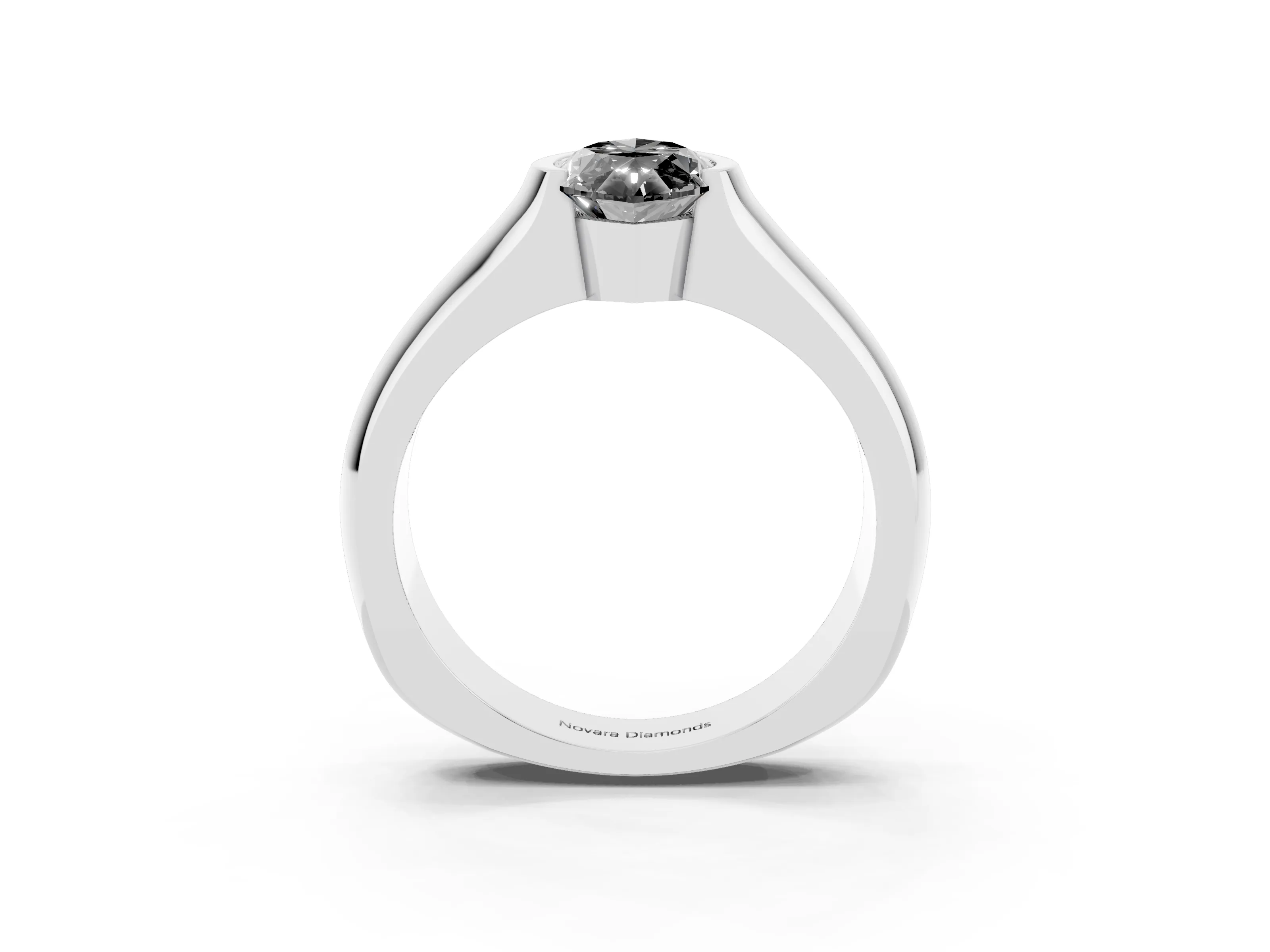 Fancy Black Marquise Cut Diamond Bezel Solitaire Ring Set in White gold with Wide Band