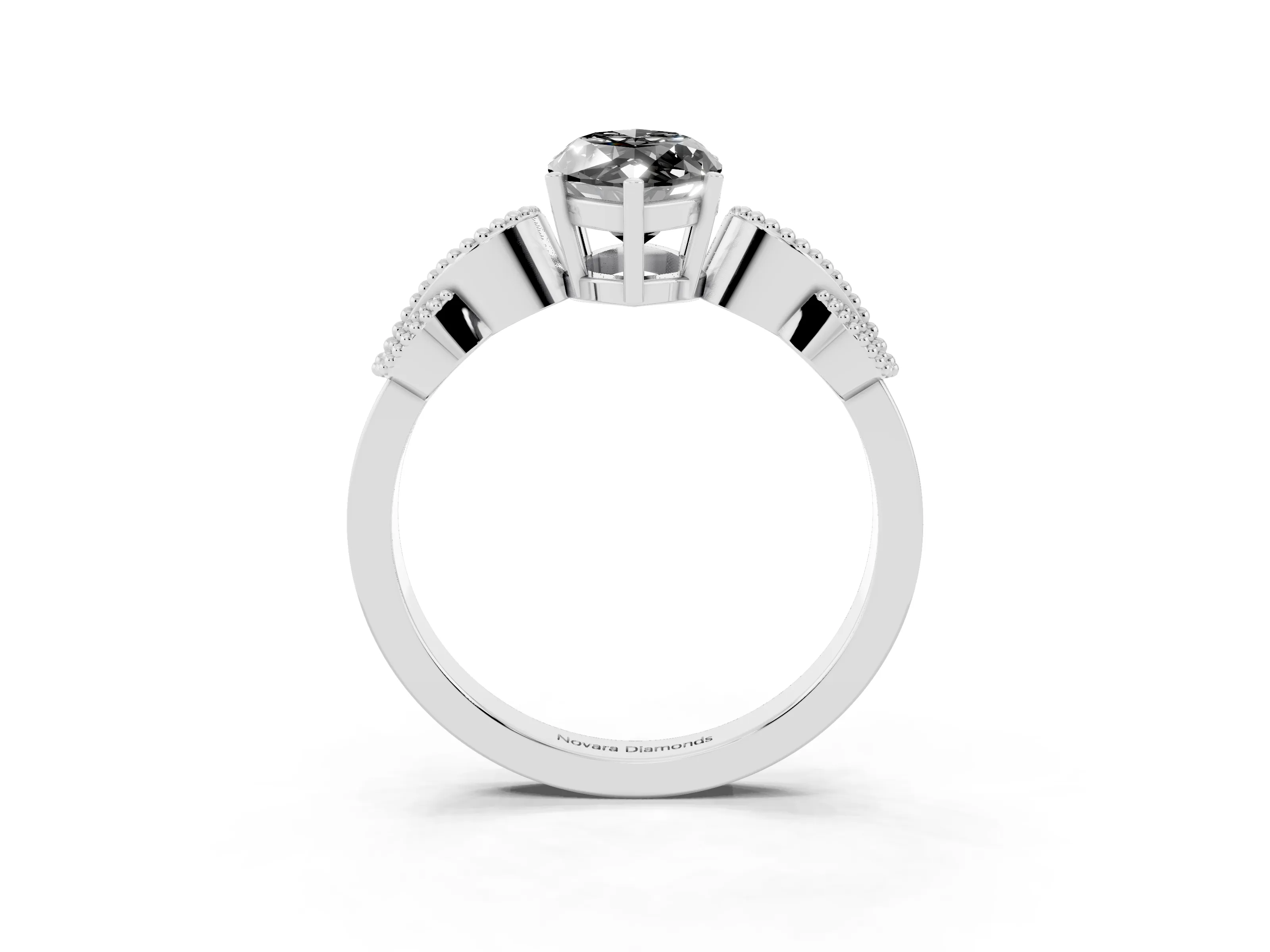 Fancy Black Marquise Cut Diamond Milgrain Leaf Band Solitaire Ring Set in Platinum with Accent Stones and Prong Setting
