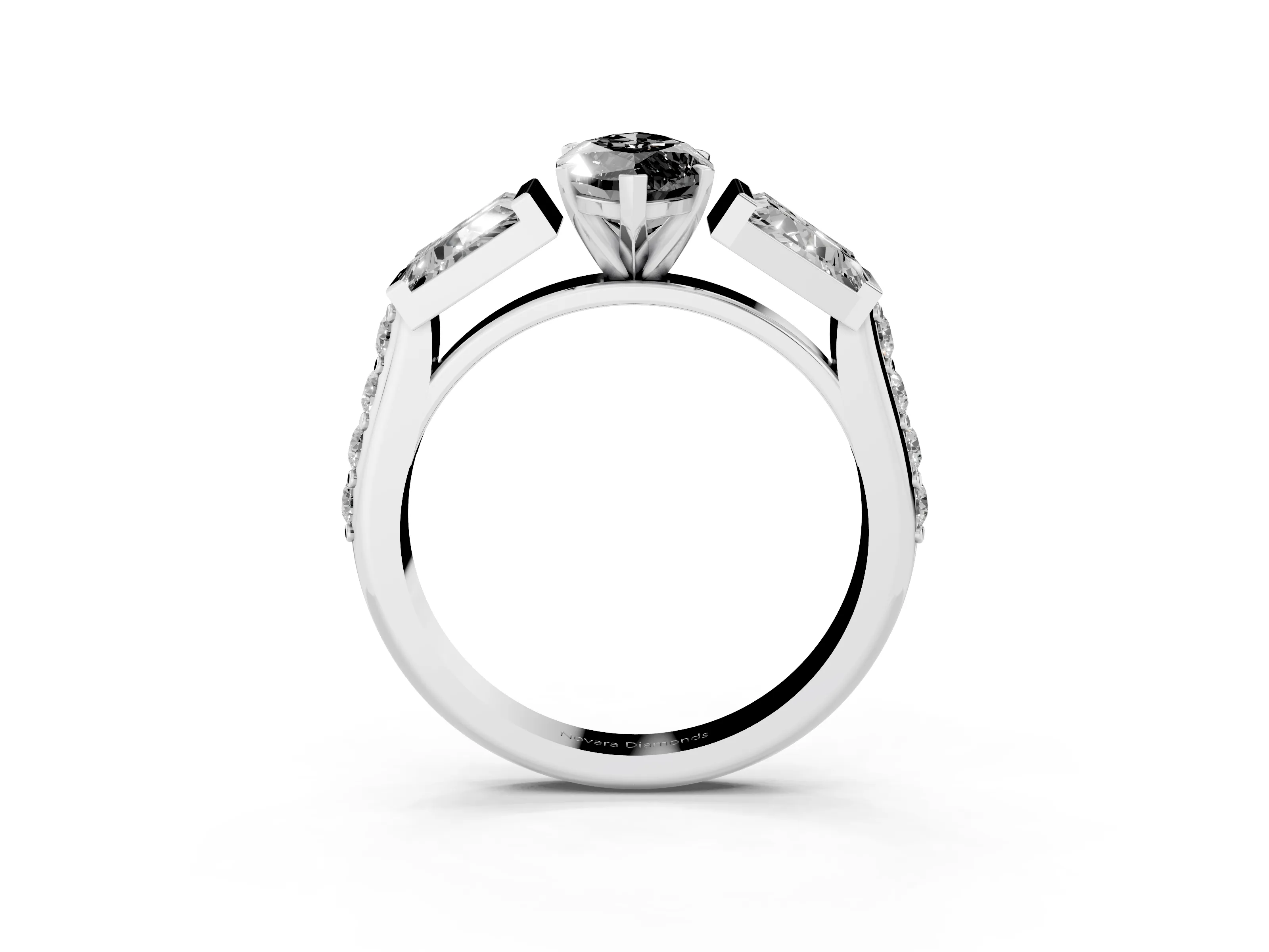 Fancy Black Marquise Cut Diamond Engagement Ring Set in Silver with Baguette Side Stones and Channel Set Band