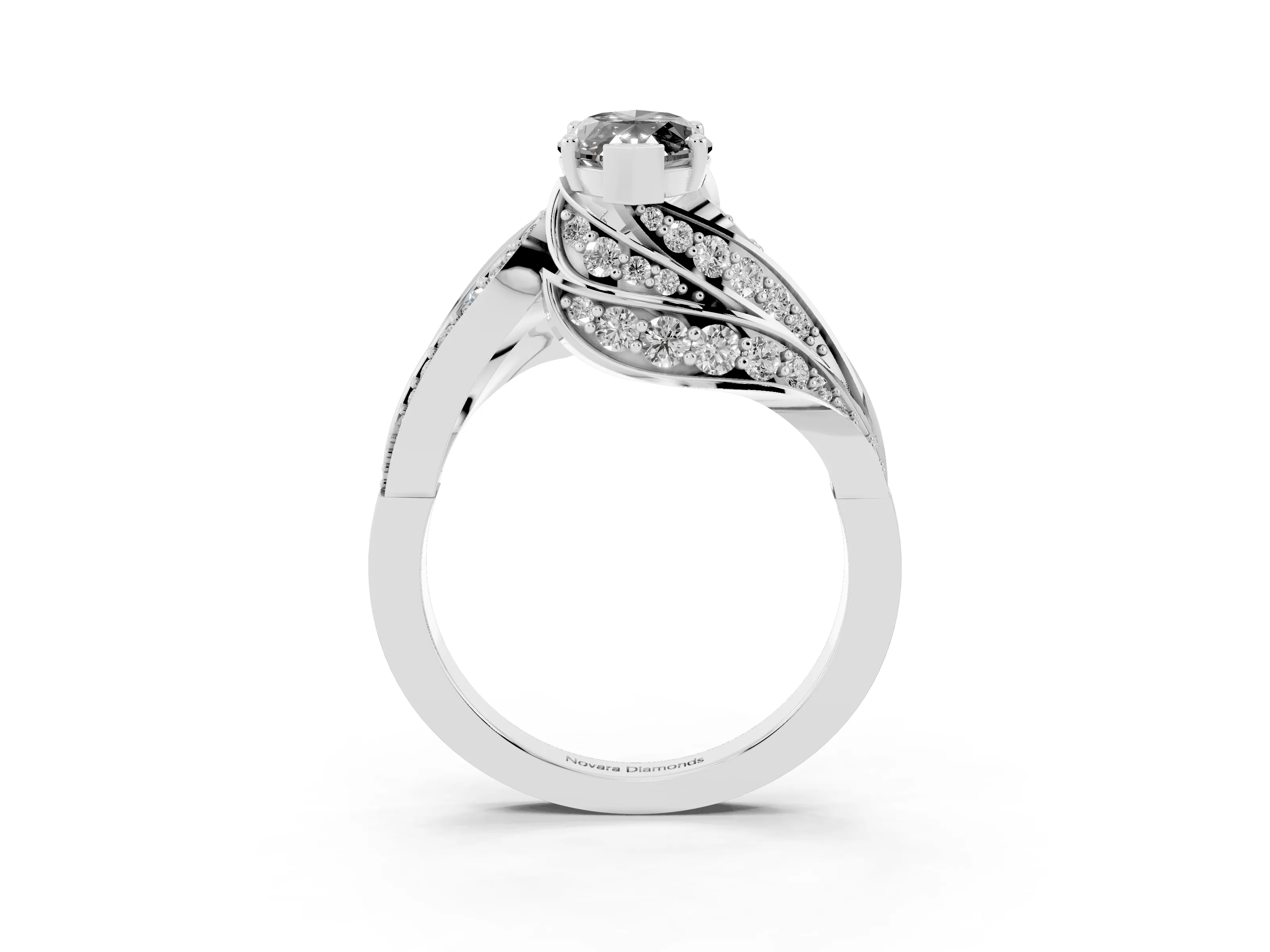 Fancy Black Marquise Cut Diamond Solitaire Ring Set in Platinum with Layered Twist Pavé Band