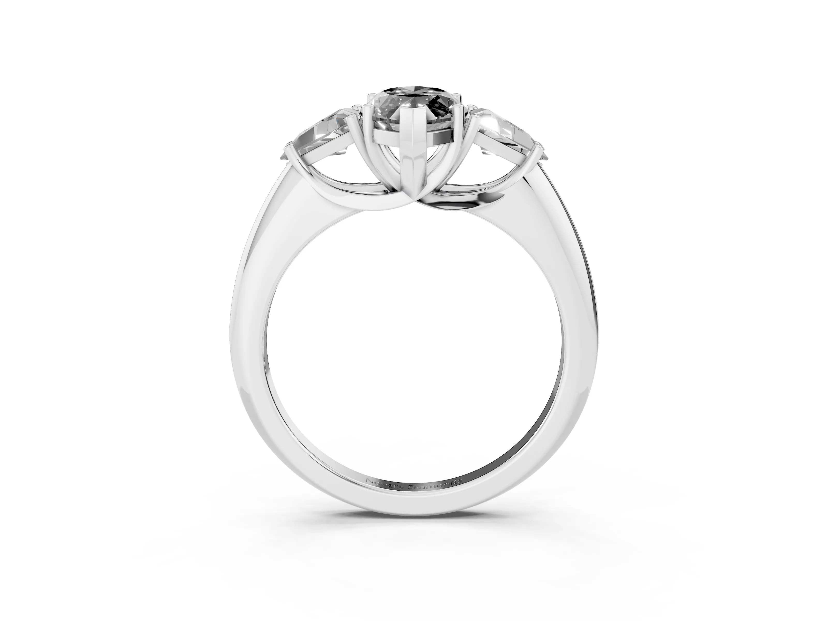 Fancy Black Marquise Cut Diamond Three-Stone Engagement Ring Set in Silver with Trillion Side Stones