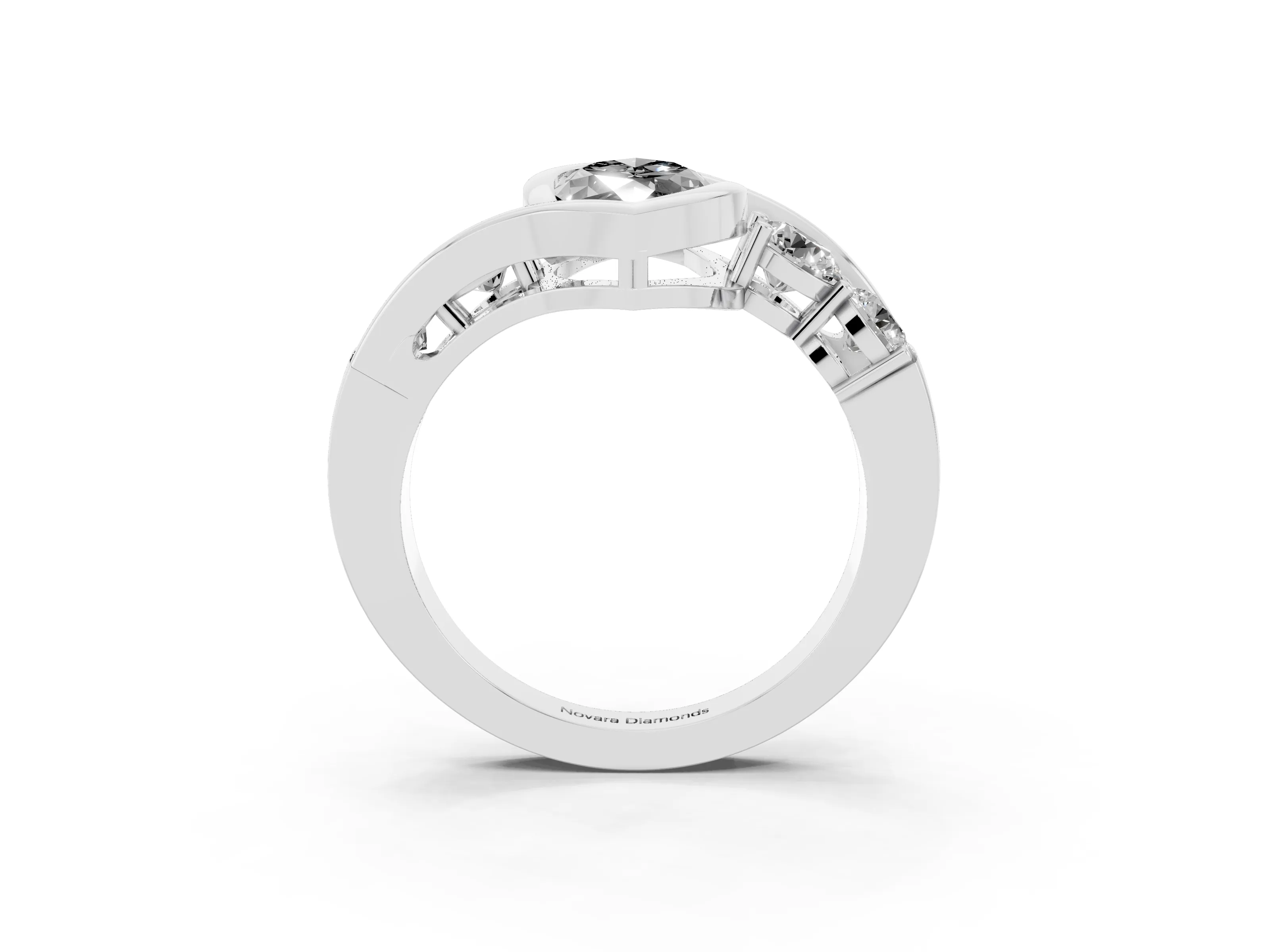 Fancy Black Marquise Cut Diamond Bezel Bypass Ring Set in Platinum with Round Accents