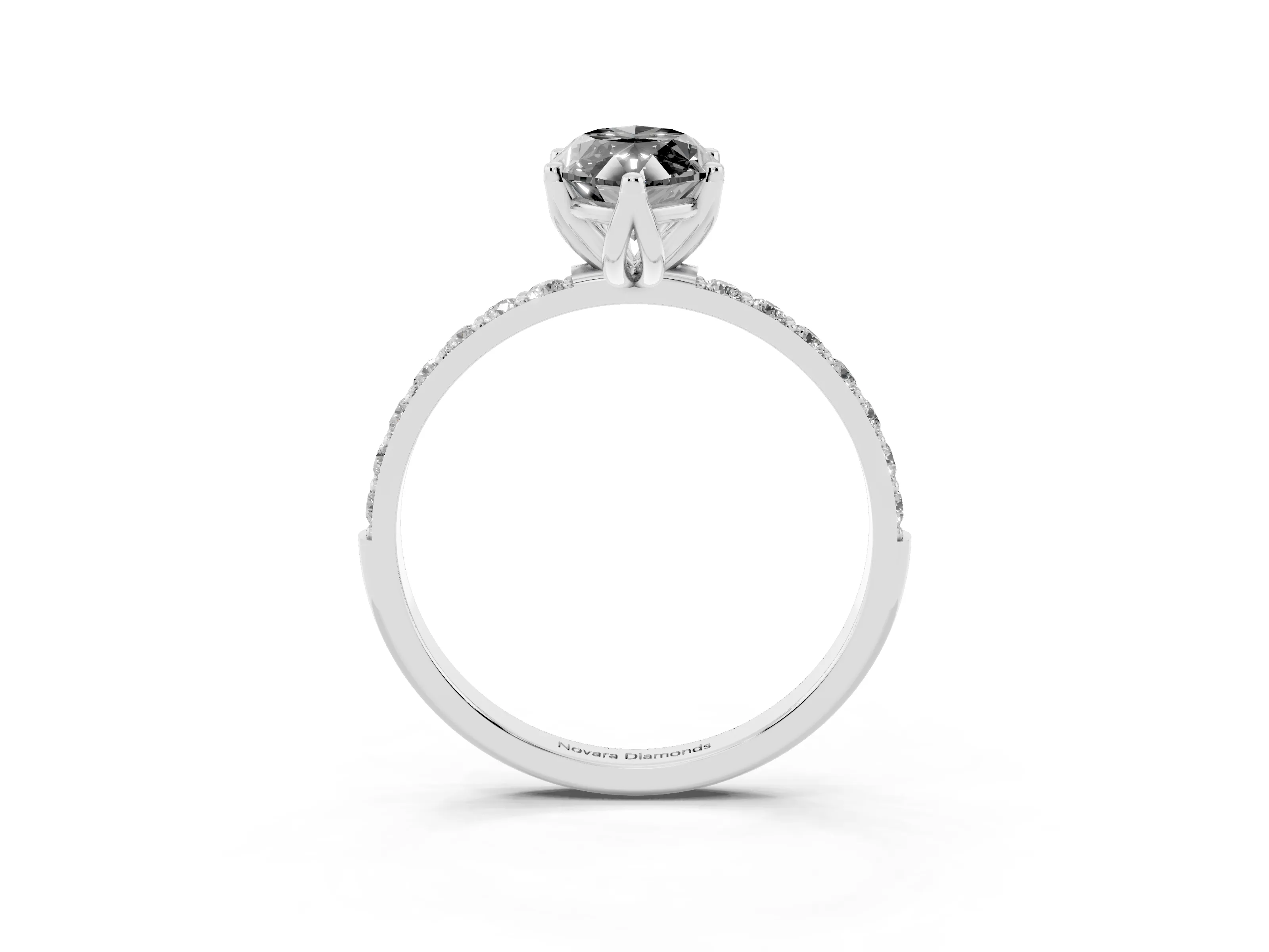 Fancy Black Marquise Cut Diamond Solitaire Engagement Ring Set in Silver with Round Pavé Band and Prong Setting