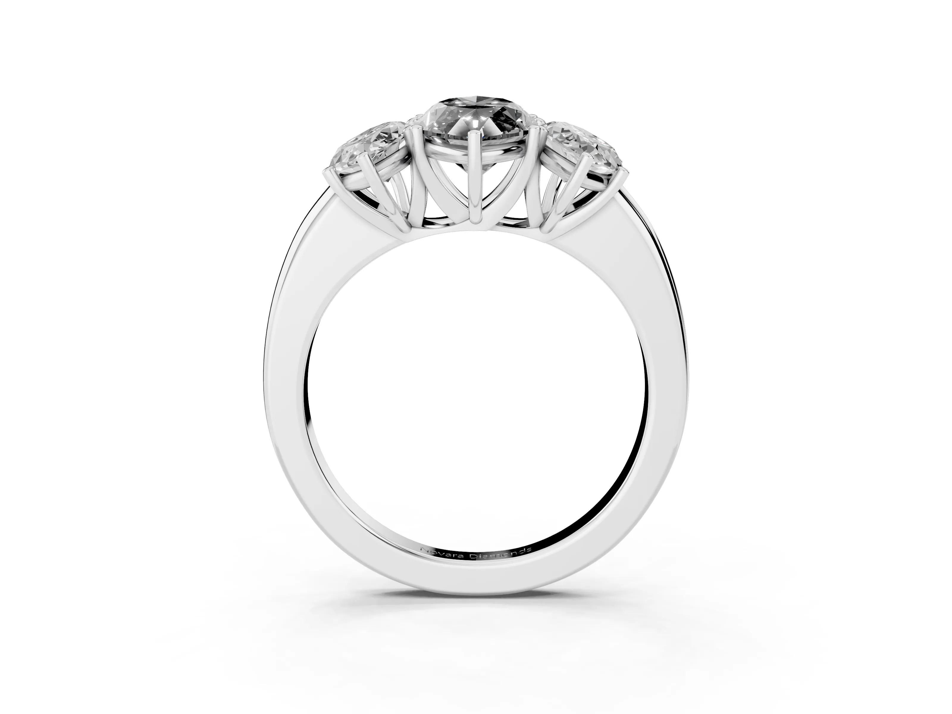 Fancy Black Marquise Cut Diamond Three-Stone Ring Set in White gold with Bold Center and Classic Band