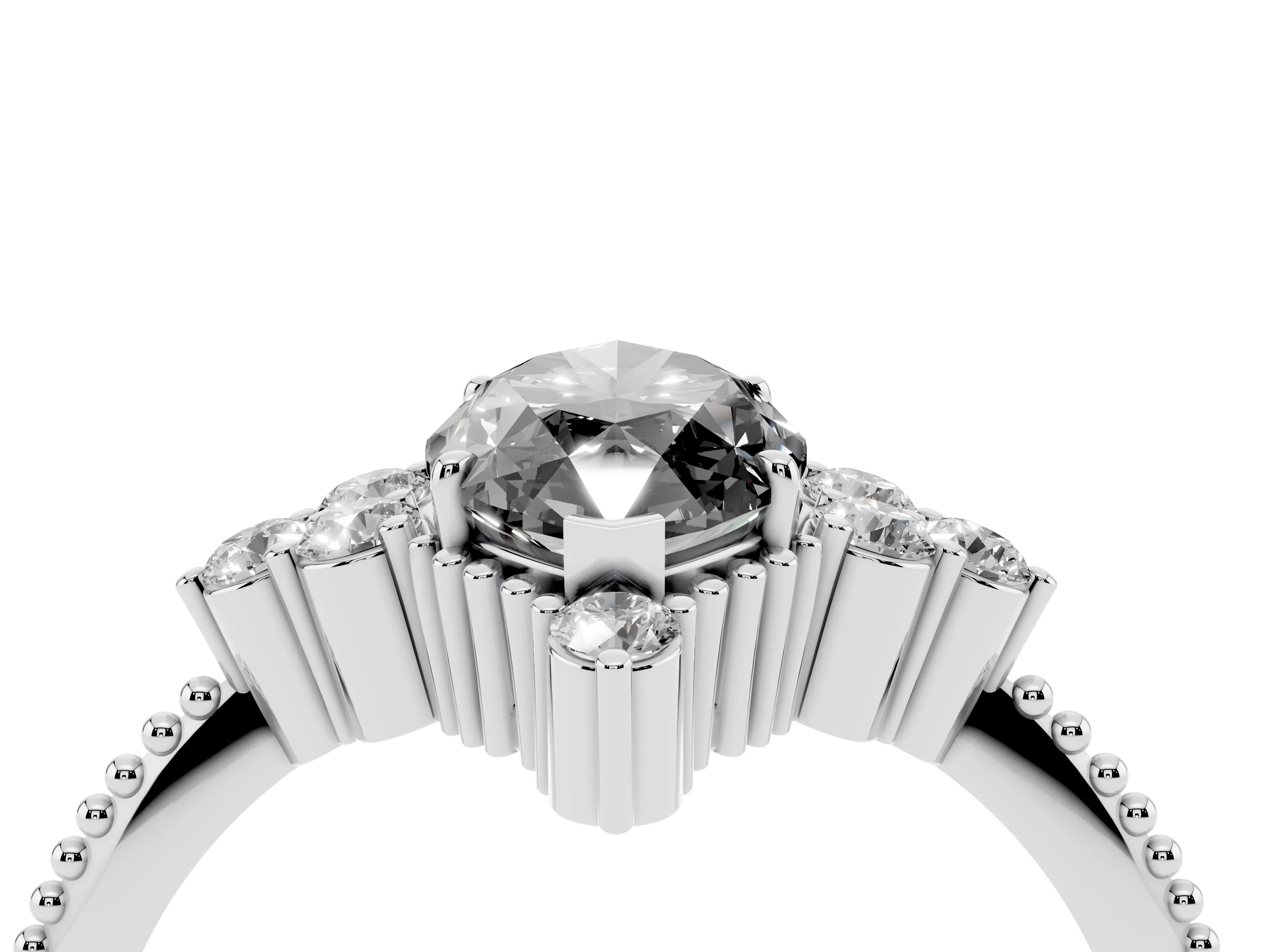 Fancy Black Marquise Cut Diamond Cluster Ring Set in White gold with Beaded Band