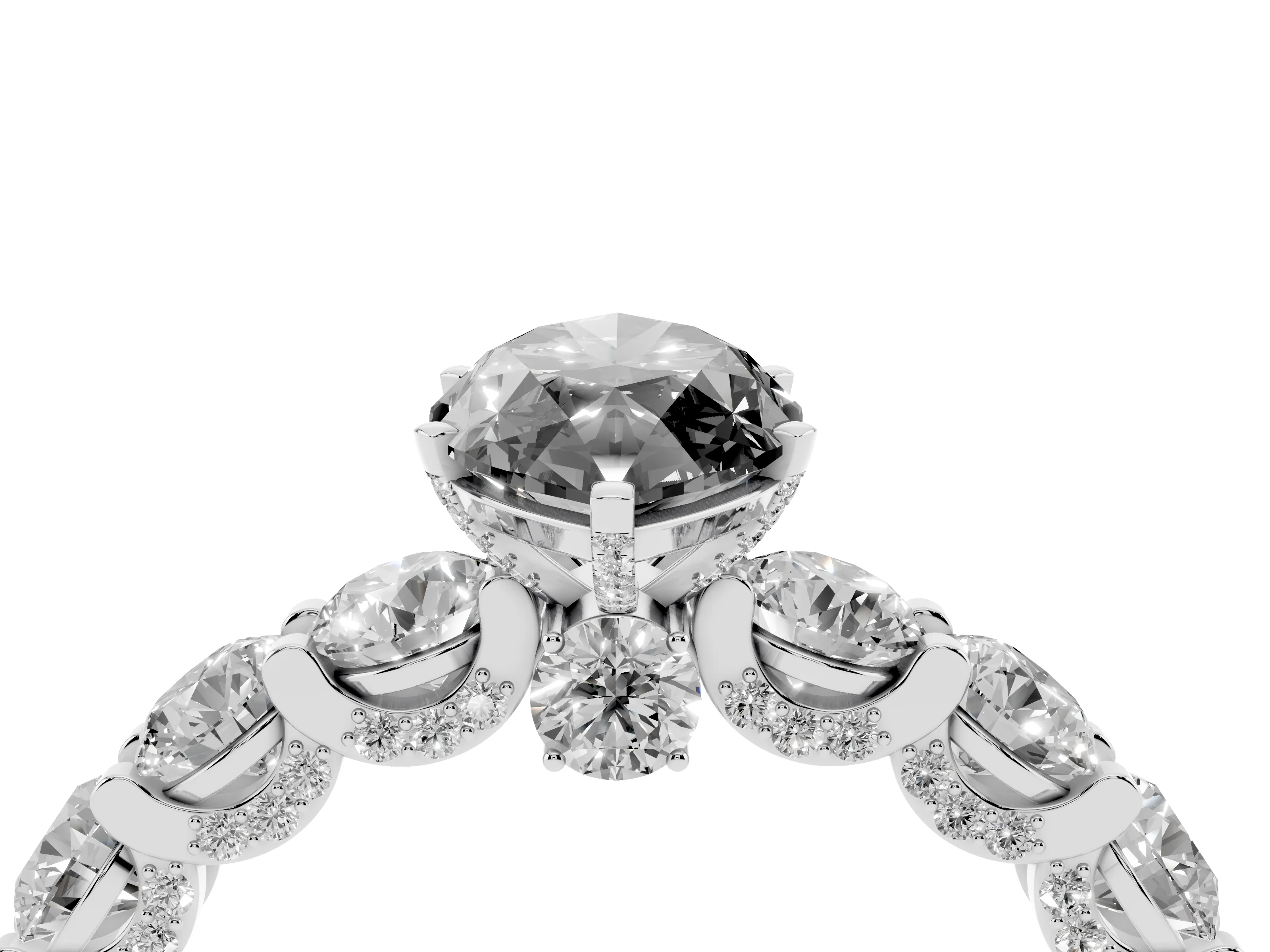 Fancy Black Marquise Cut Diamond Side Stone Ring Set in Silver with Alternating Round and Oval Side Stones