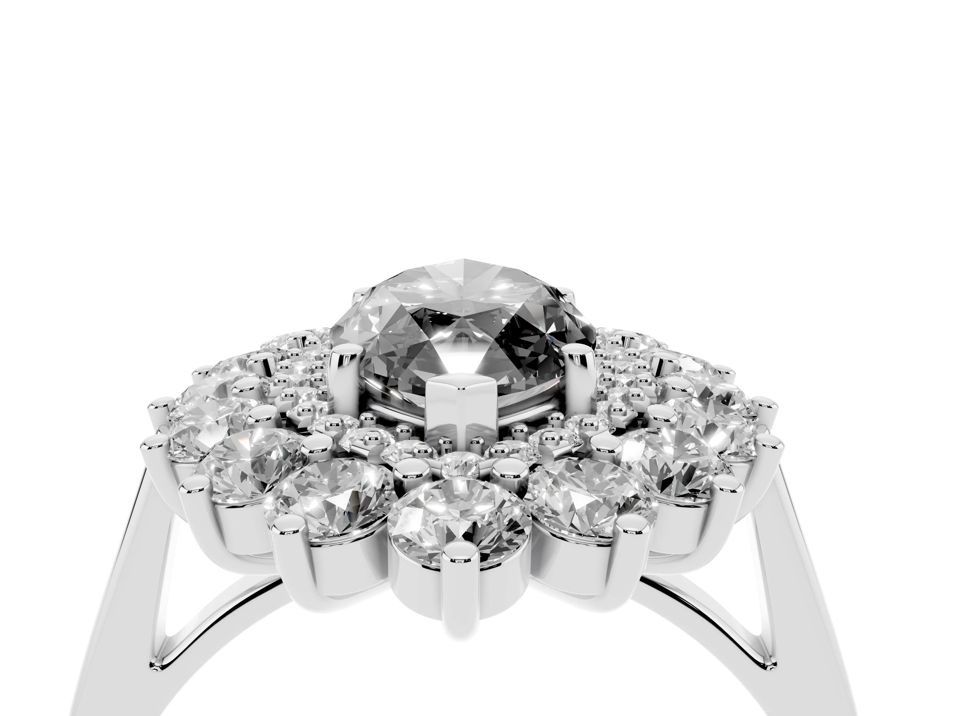 Fancy Black Marquise Cut Diamond Floral Double Halo Ring Set in Platinum with Round Petals