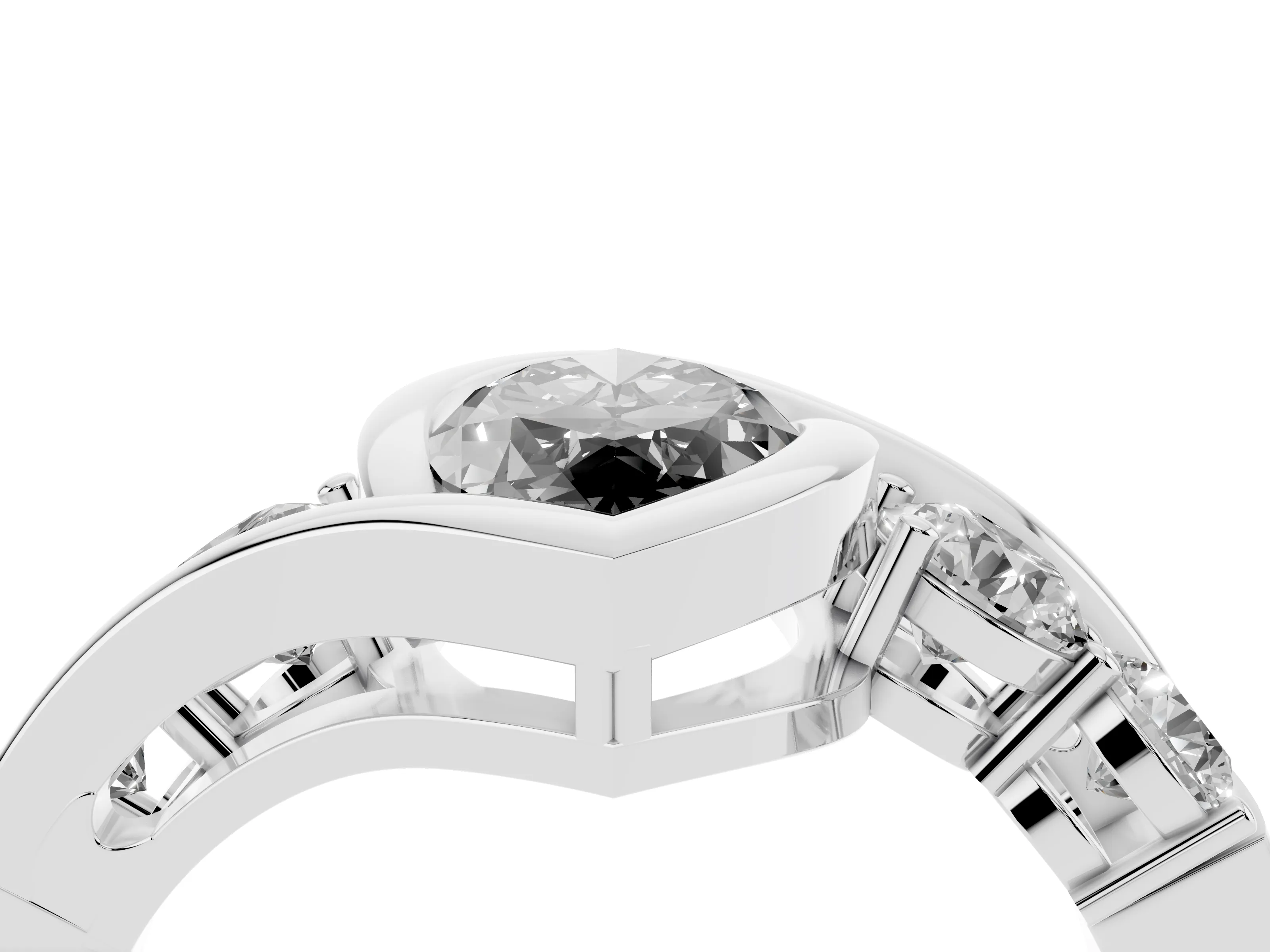 Fancy Black Marquise Cut Diamond Bezel Bypass Ring Set in Platinum with Round Accents