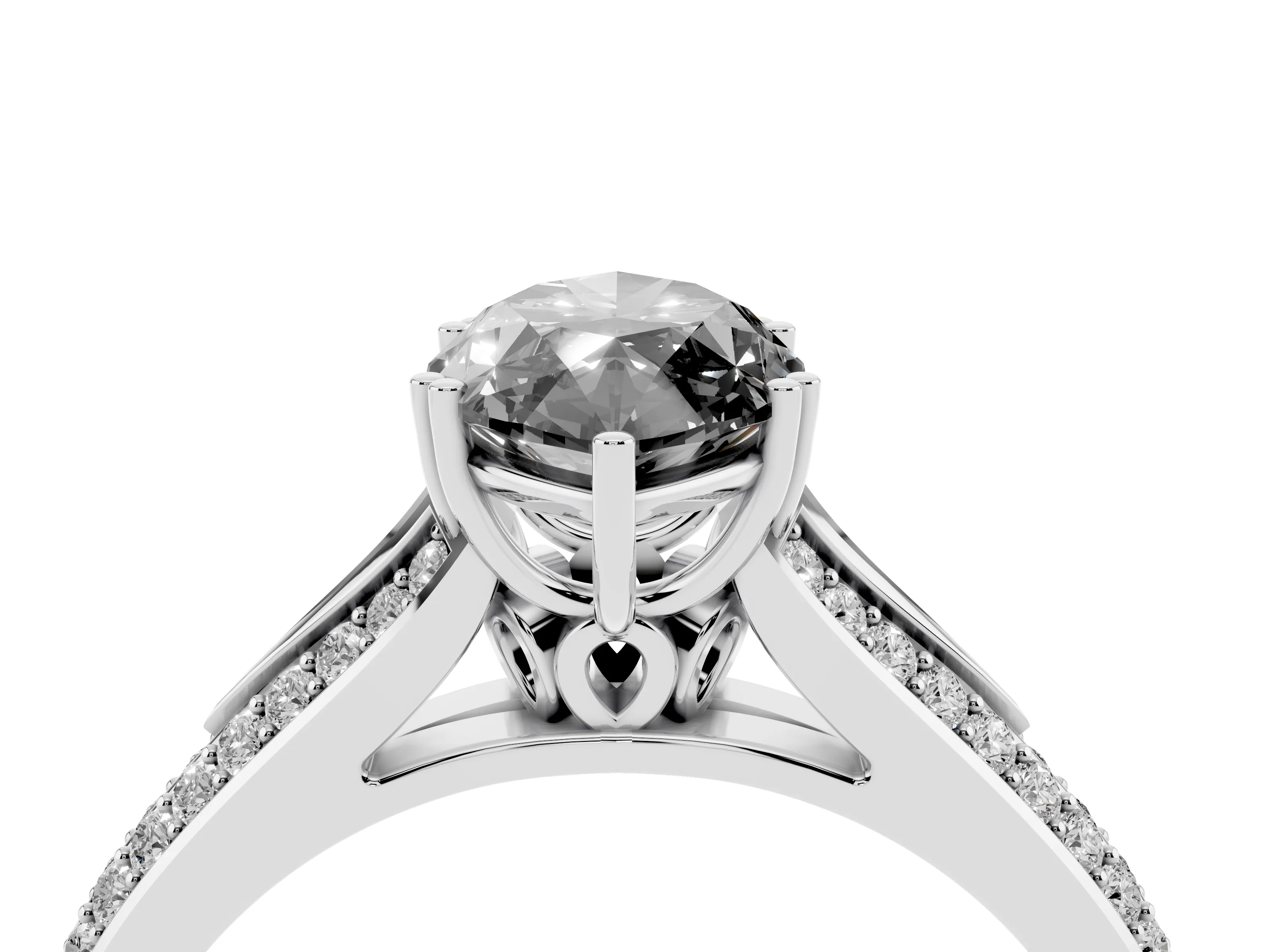 Fancy Black Marquise Cut Diamond Split Shank Pavé Engagement Ring Set in White gold with Prong-Set Center Stone