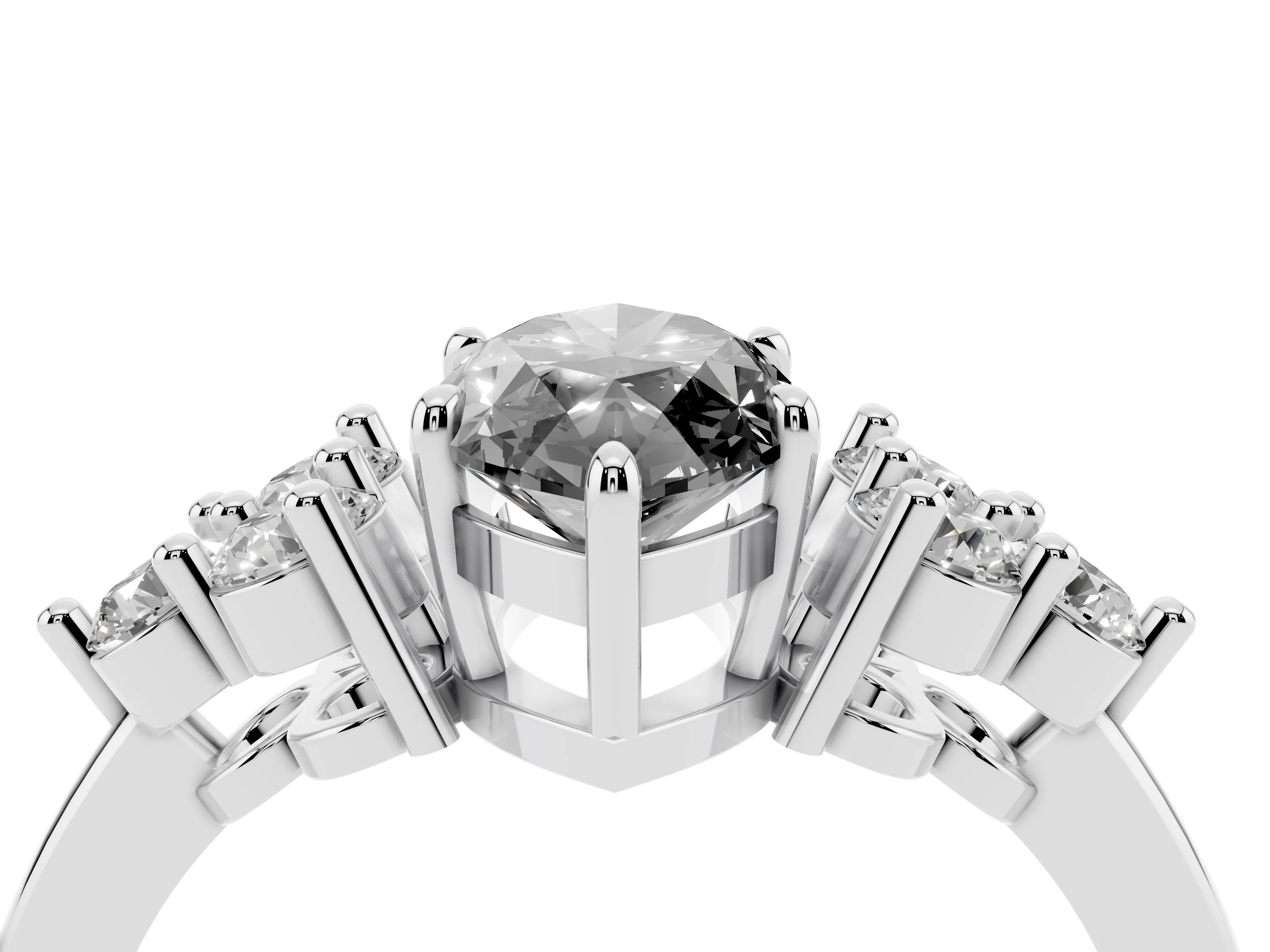 Fancy Black Marquise Cut Diamond Solitaire Ring Set in White gold with Cluster Accents on Each Side