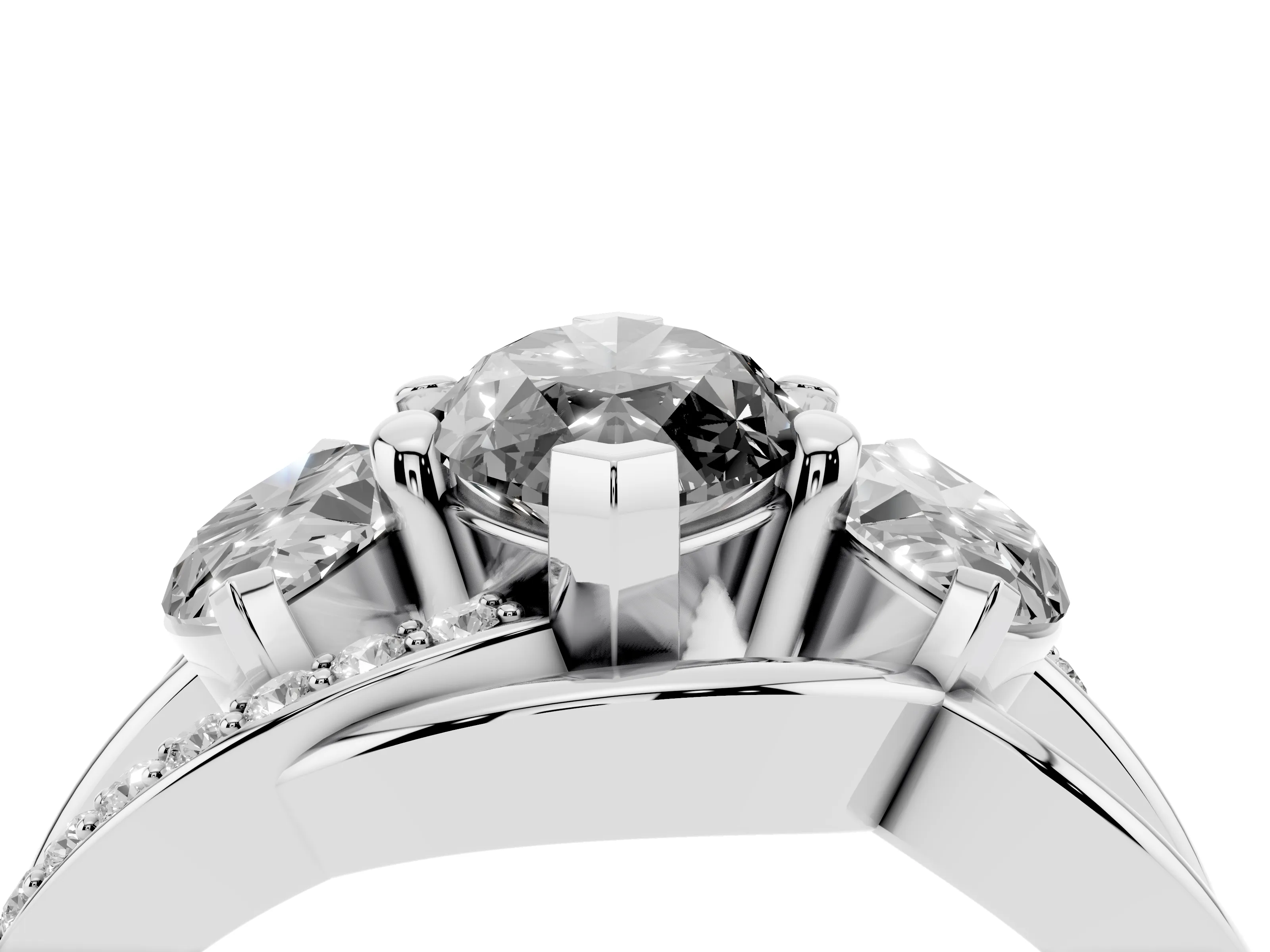 Fancy Black Marquise Cut Diamond Three-Stone Ring Set in Platinum with Split Shank and Prong Setting