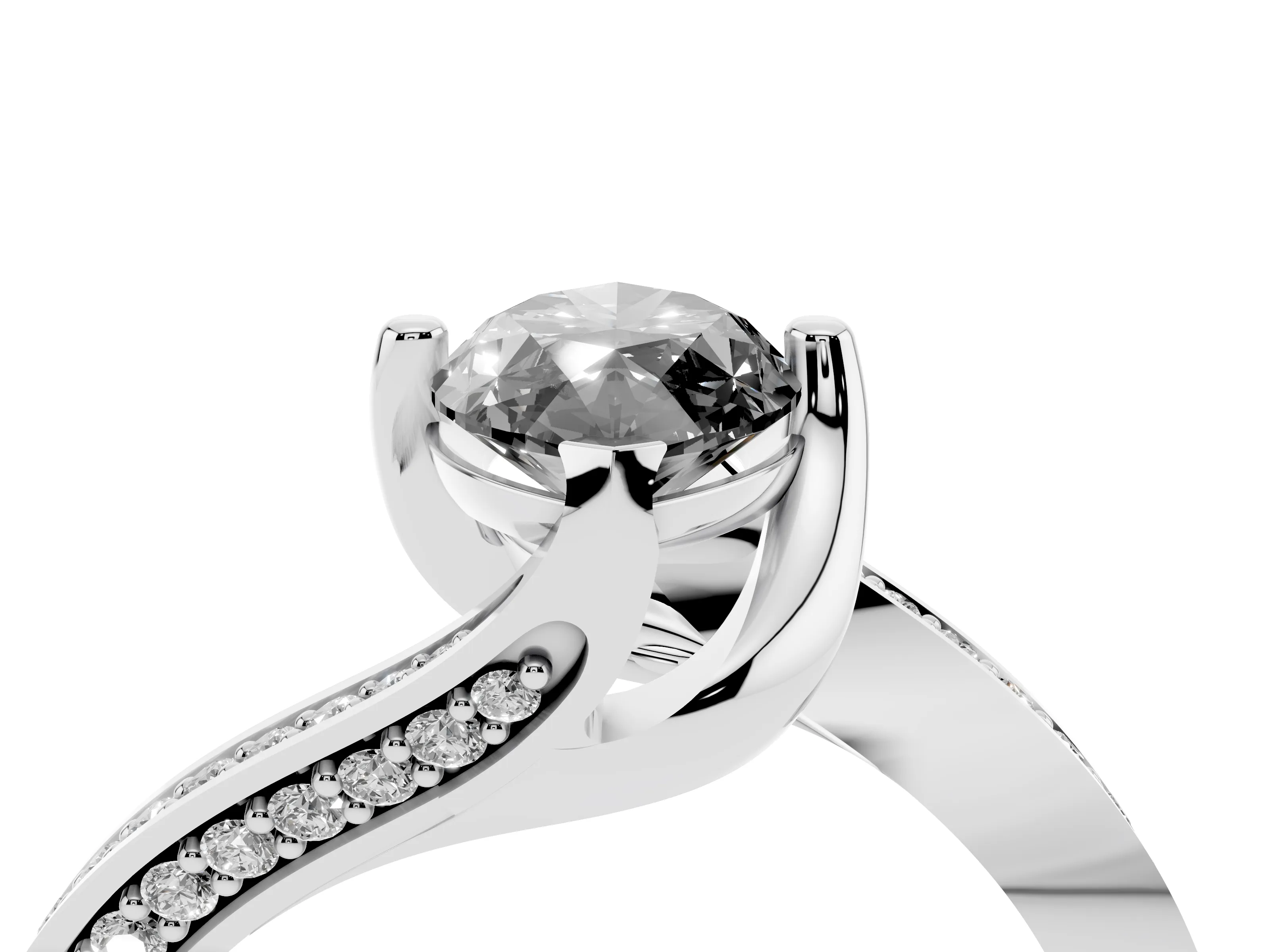 Fancy Black Marquise Cut Diamond Solitaire Ring Set in Platinum with Intertwined Pavé Twist Band