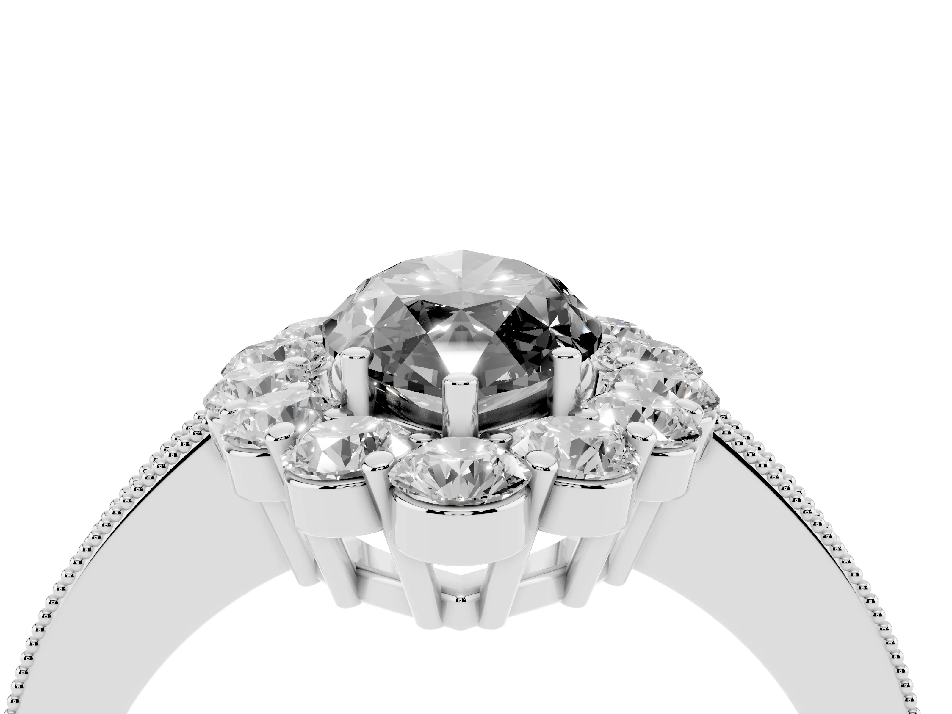 Fancy Black Marquise Cut Diamond Halo Pavé Engagement Ring Set in White gold with Milgrain Detailing