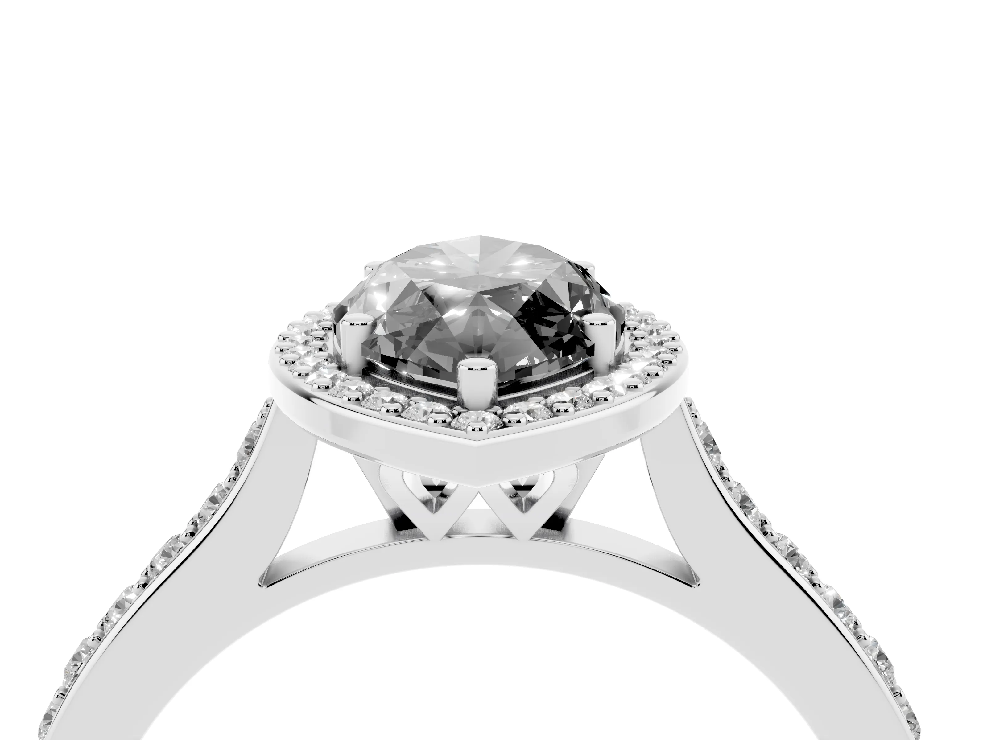 Fancy Black Marquise Cut Diamond Halo Engagement Ring Set in White gold with Round Pavé Shoulders and Heart Gallery