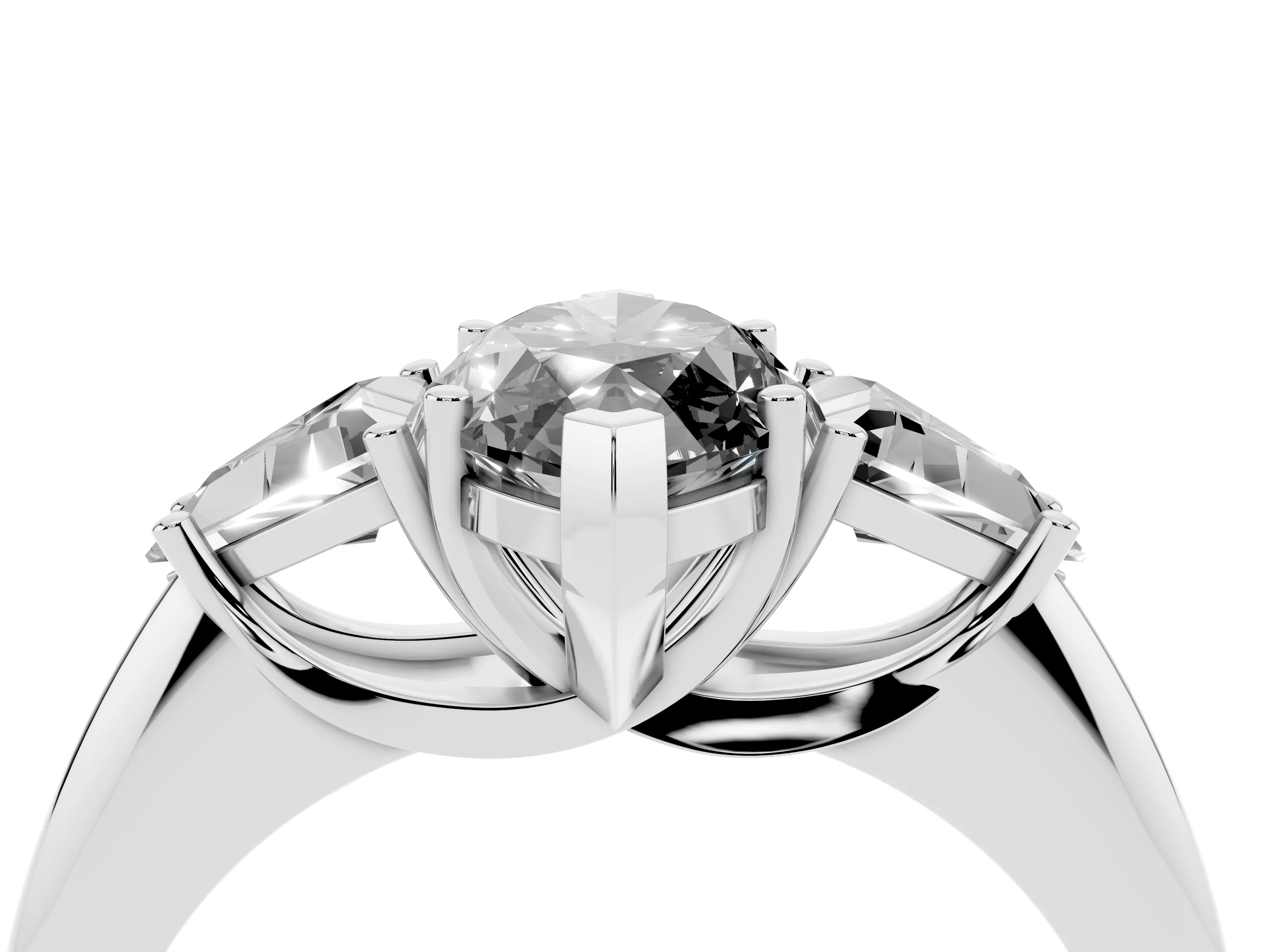 Fancy Black Marquise Cut Diamond Three-Stone Engagement Ring Set in Silver with Trillion Side Stones
