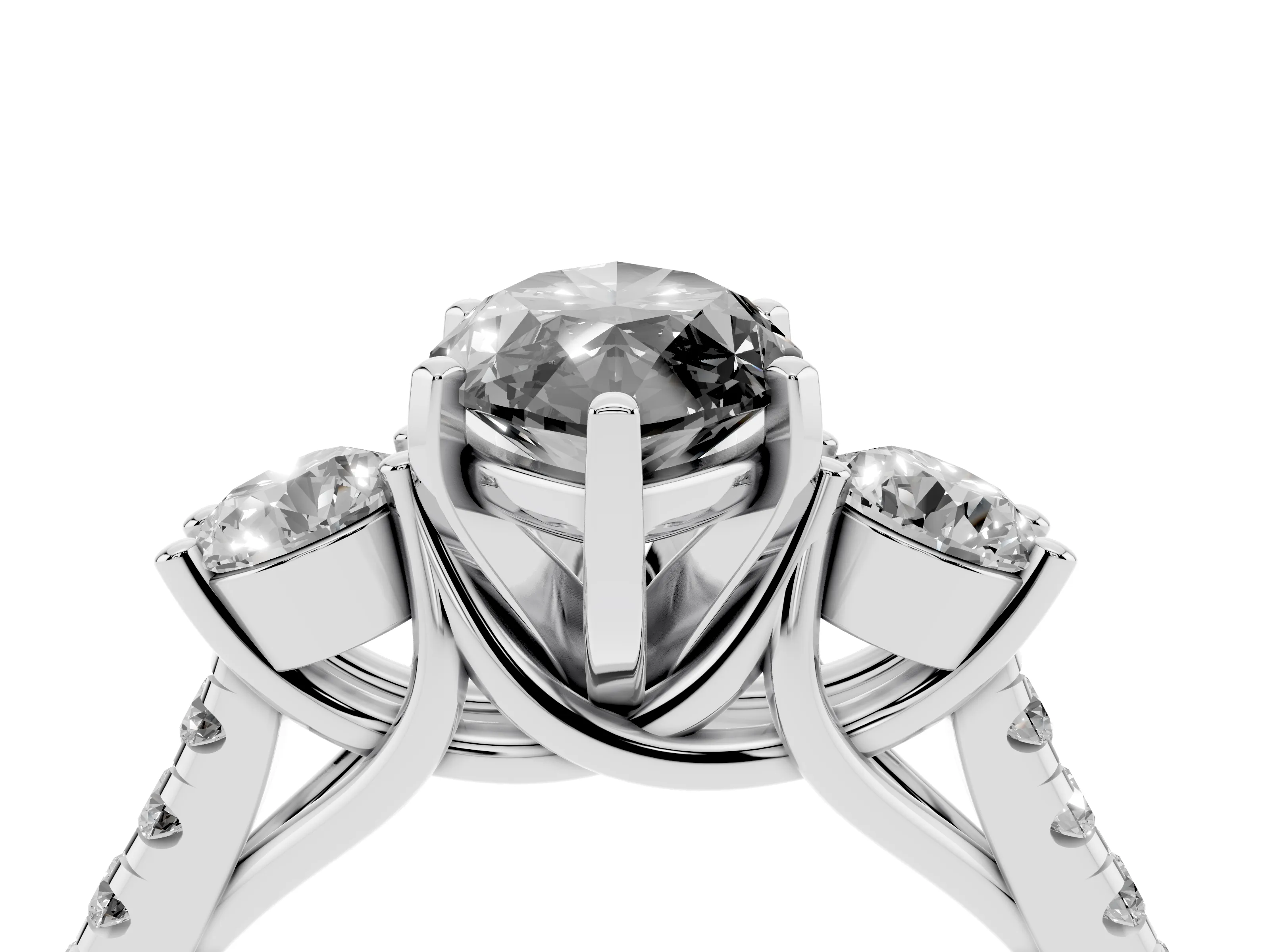 Fancy Black Three-Stone Marquise Cut Diamond Pavé Band Ring Set in Platinum with Prong-Set Trio