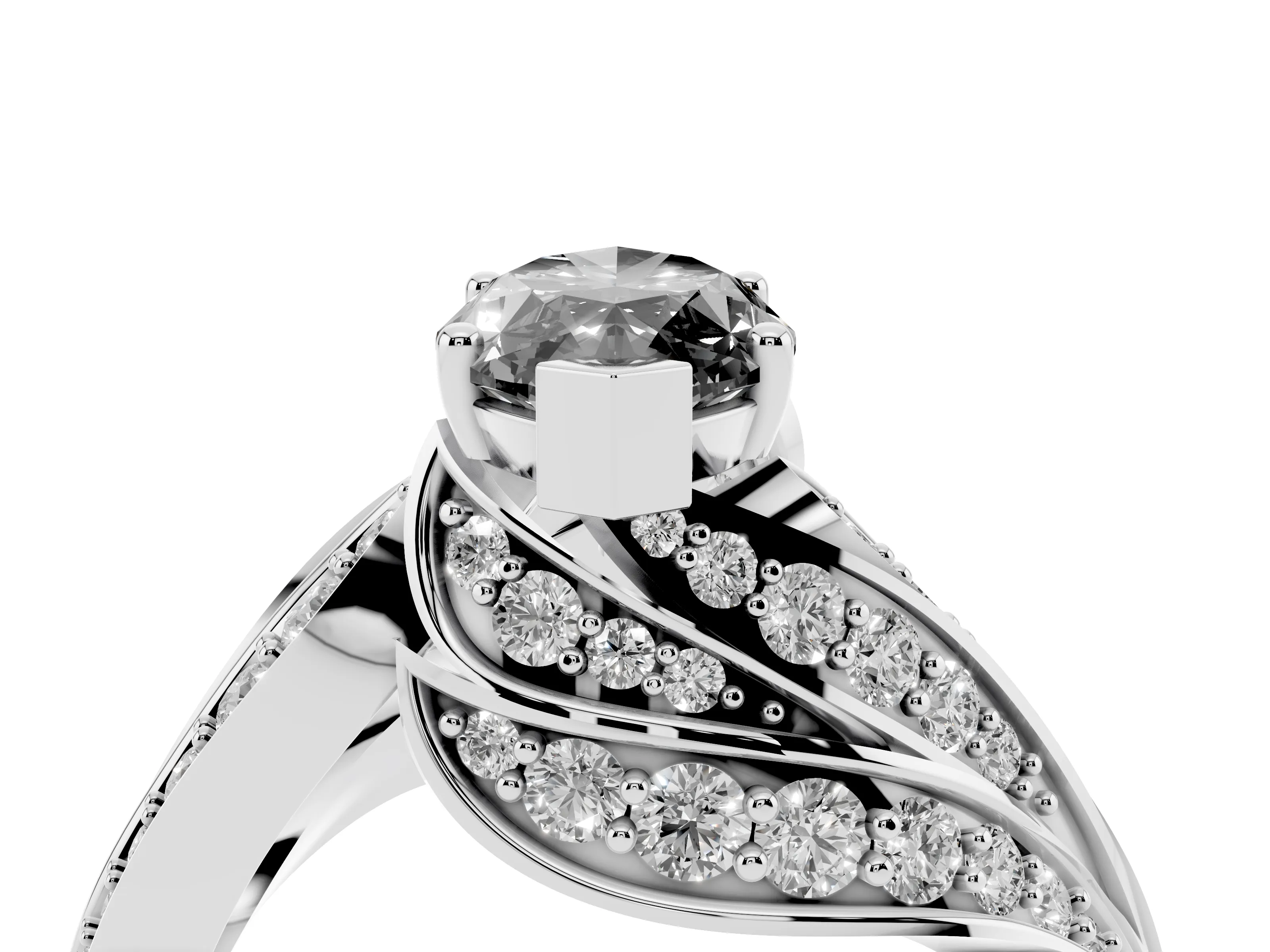 Fancy Black Marquise Cut Diamond Solitaire Ring Set in Platinum with Layered Twist Pavé Band