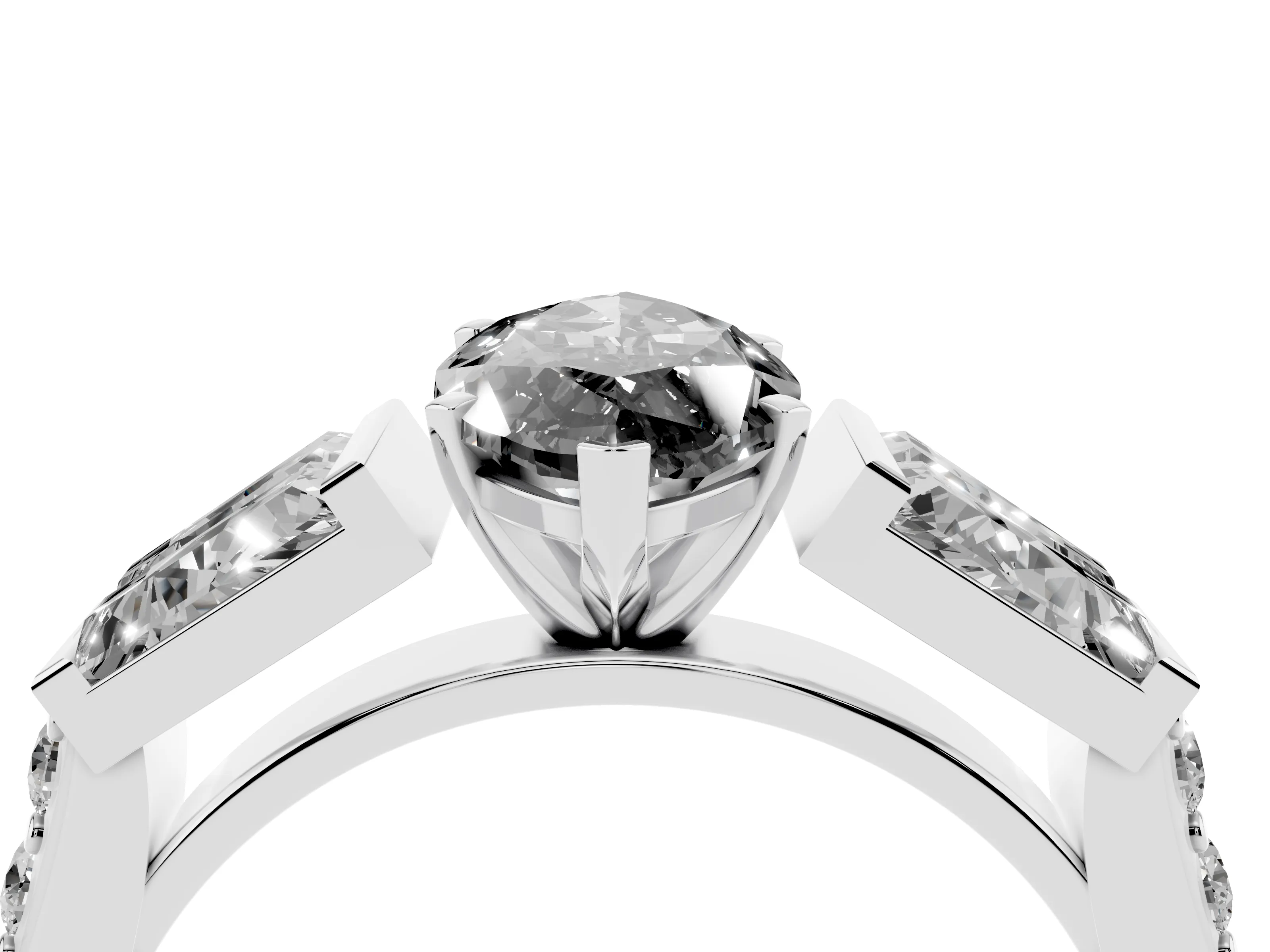 Fancy Black Marquise Cut Diamond Engagement Ring Set in Silver with Baguette Side Stones and Channel Set Band