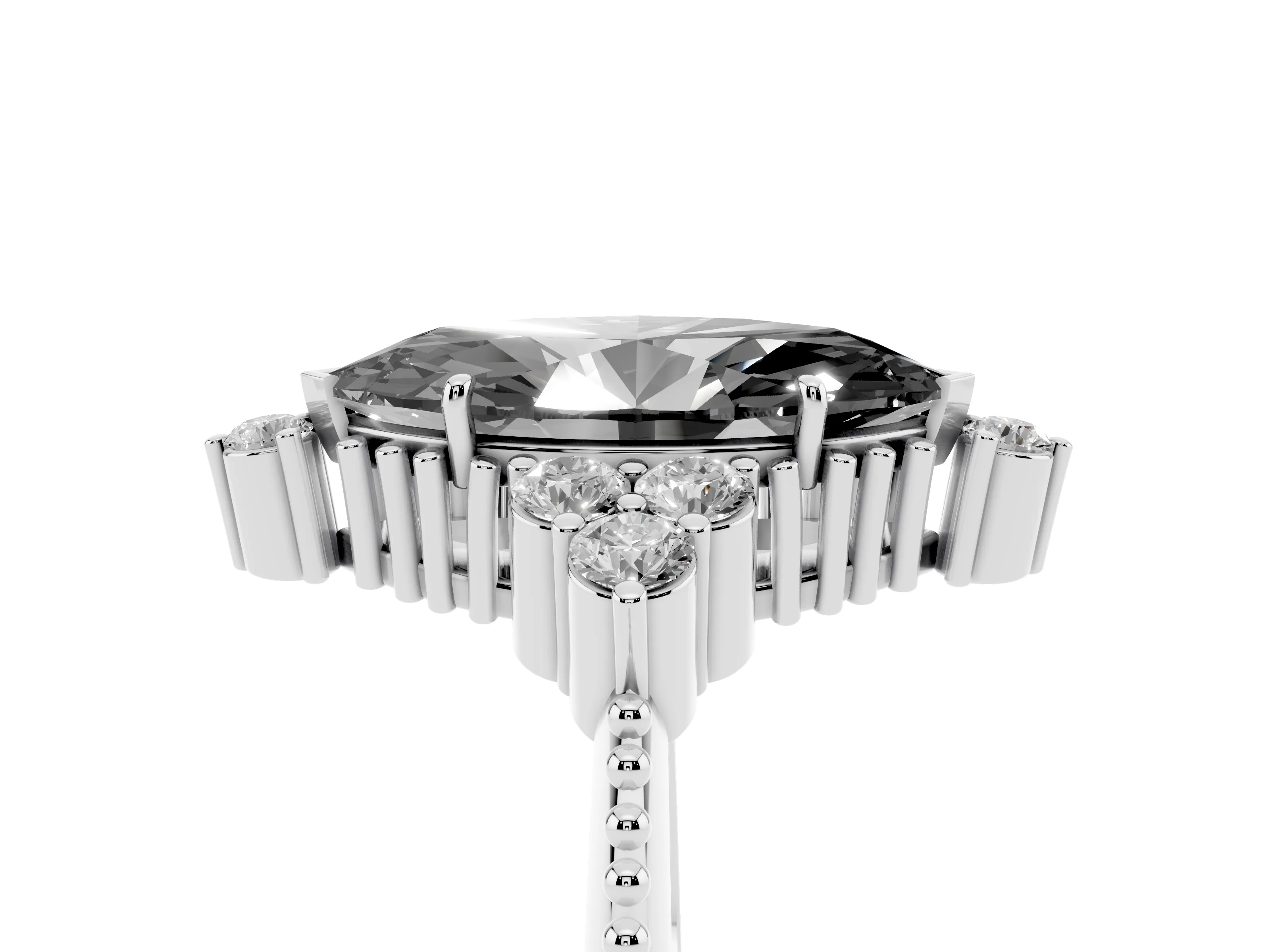 Fancy Black Marquise Cut Diamond Cluster Ring Set in White gold with Beaded Band